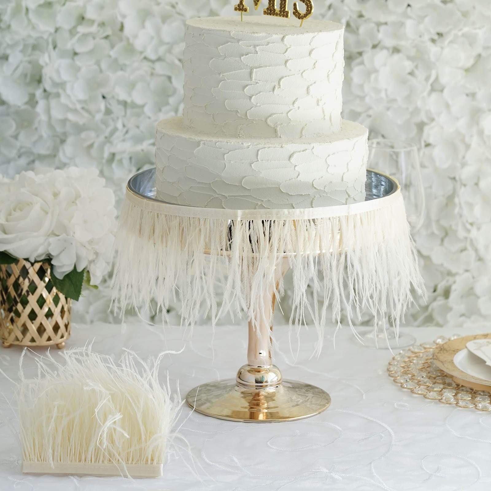 39 in long Natural Ostrich Feathers Trim with Satin Ribbon