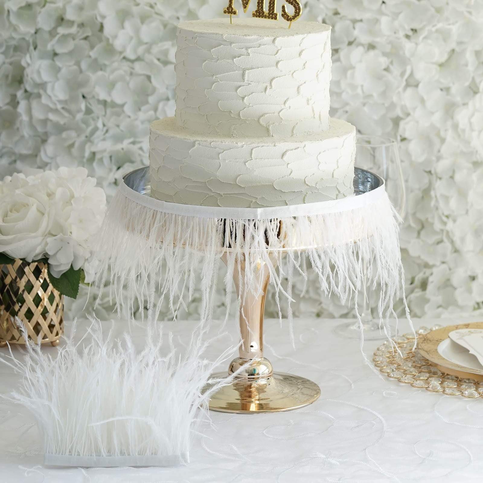 39 in long Natural Ostrich Feathers Trim with Satin Ribbon