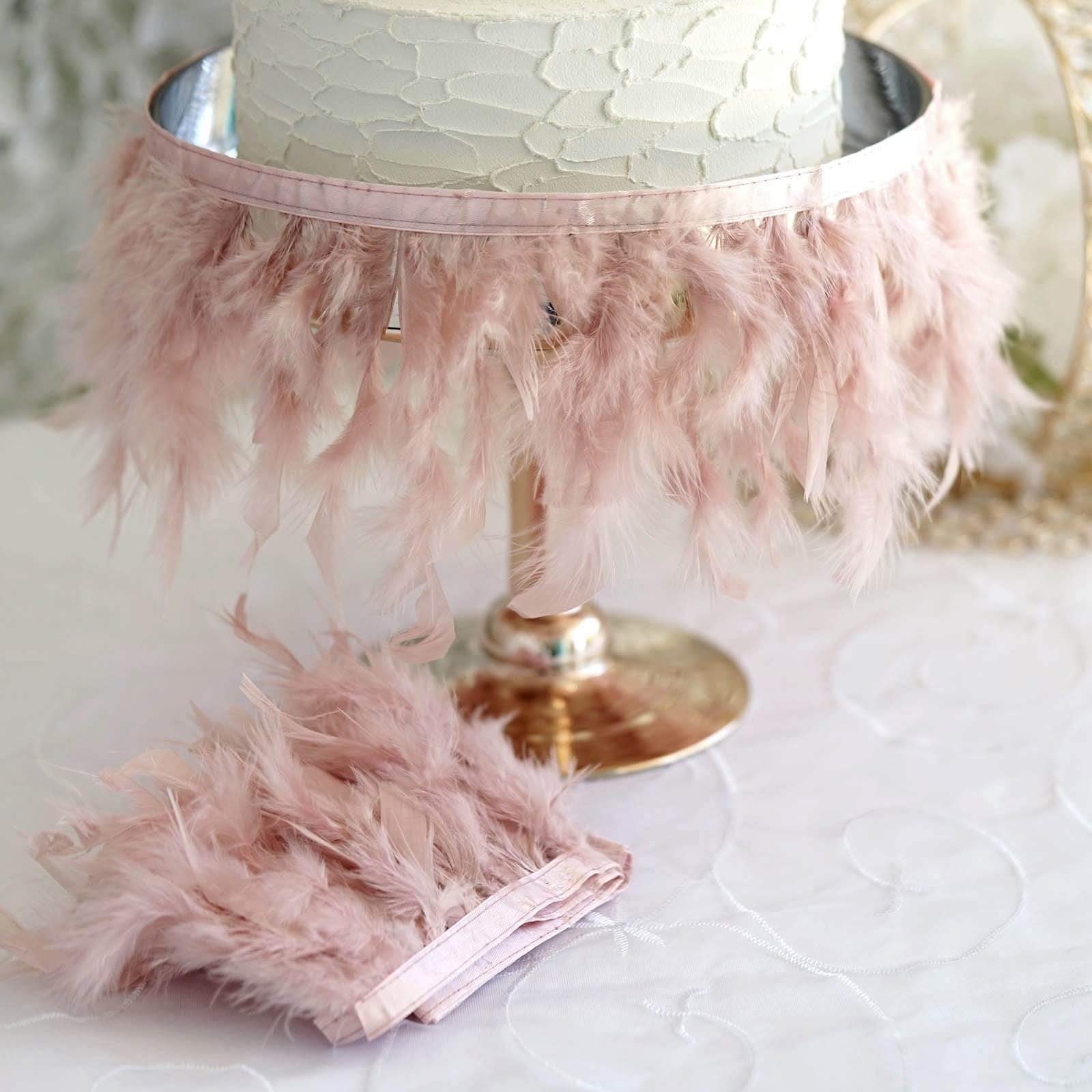 39 in long Natural Turkey Feathers Trim with Satin Ribbon