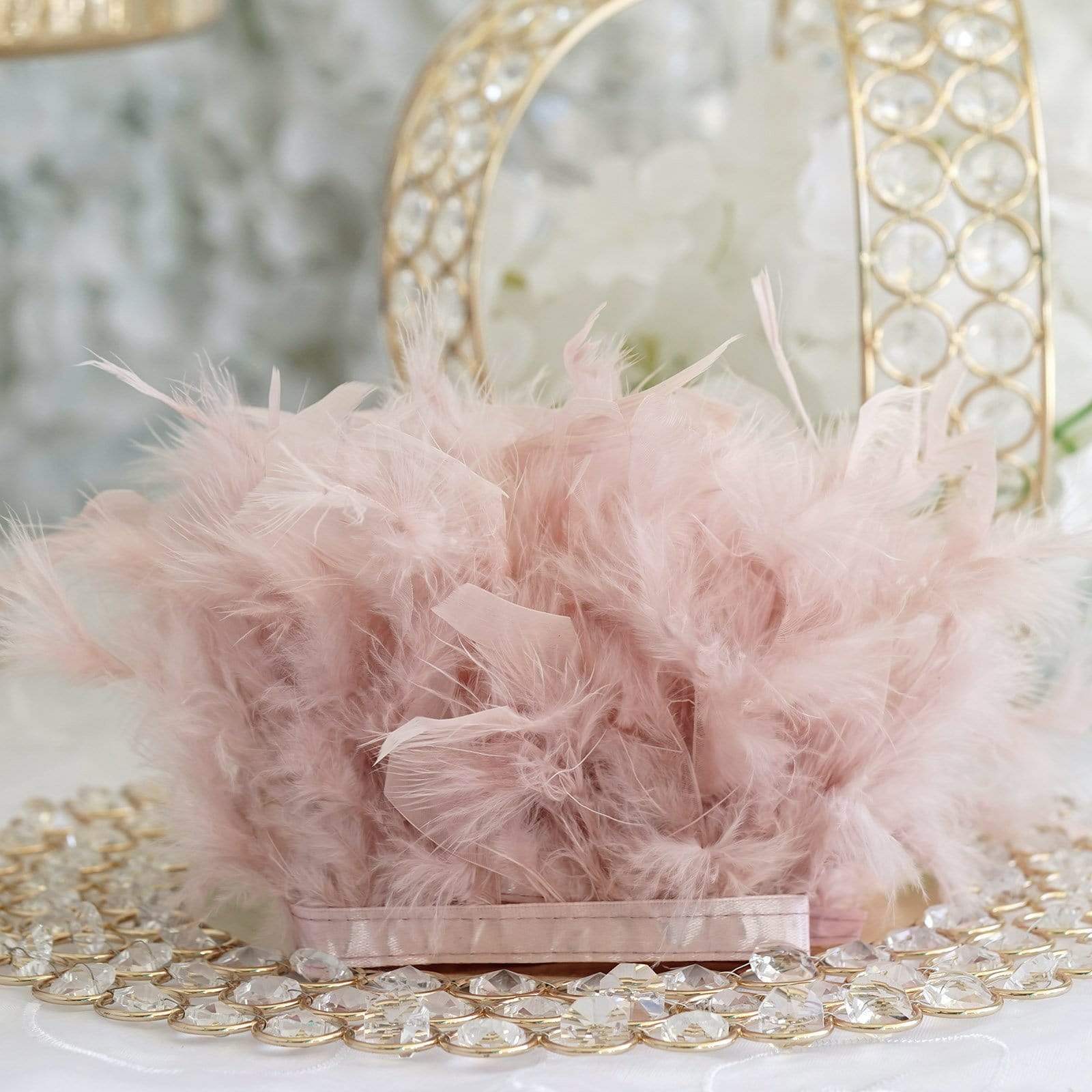 39 in long Natural Turkey Feathers Trim with Satin Ribbon