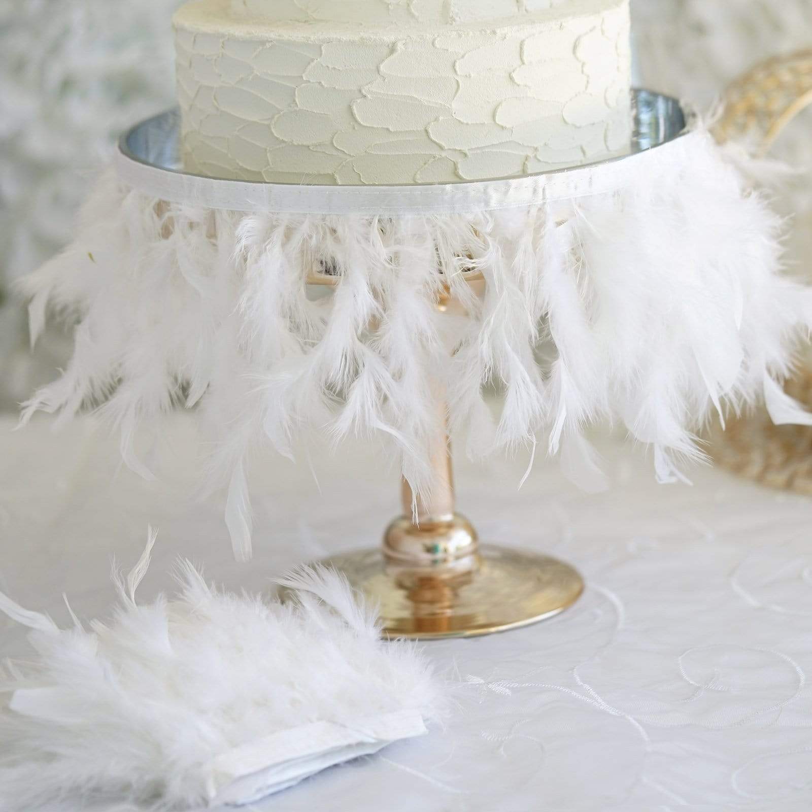 39 in long Natural Turkey Feathers Trim with Satin Ribbon