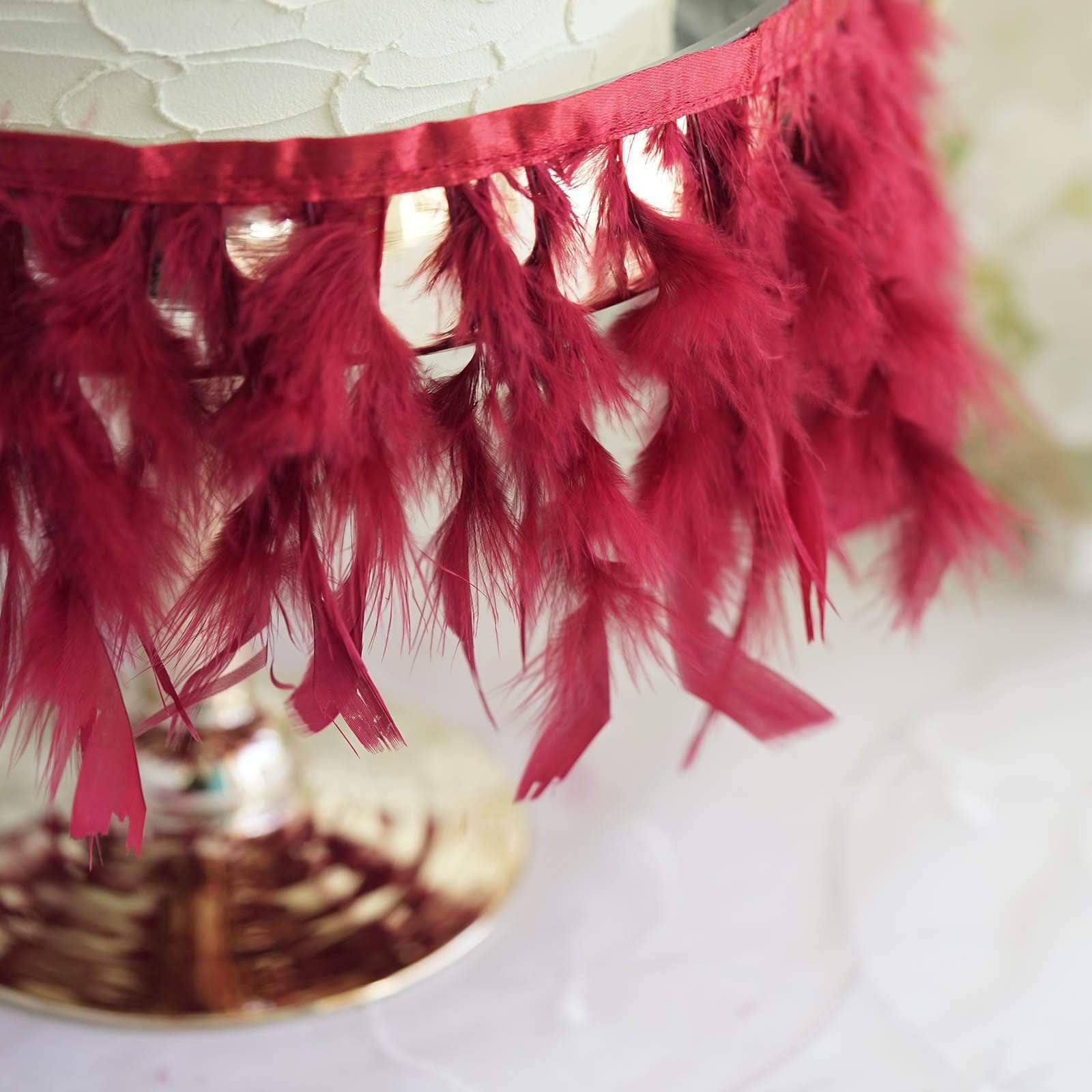 39 in long Natural Turkey Feathers Trim with Satin Ribbon