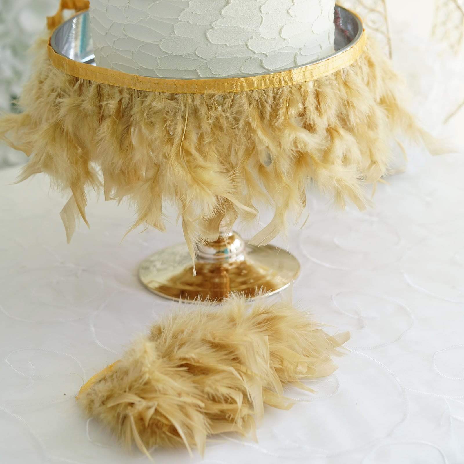 39 in long Natural Turkey Feathers Trim with Satin Ribbon