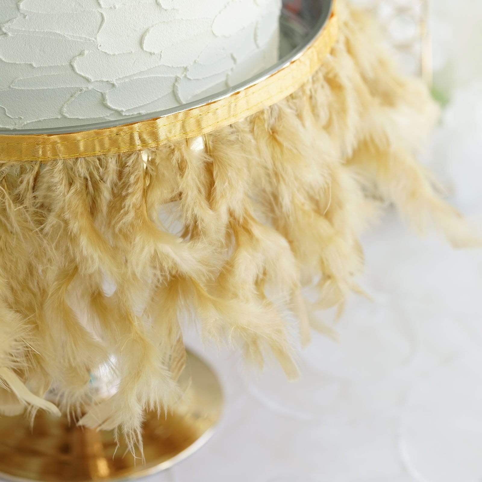 39 in long Natural Turkey Feathers Trim with Satin Ribbon