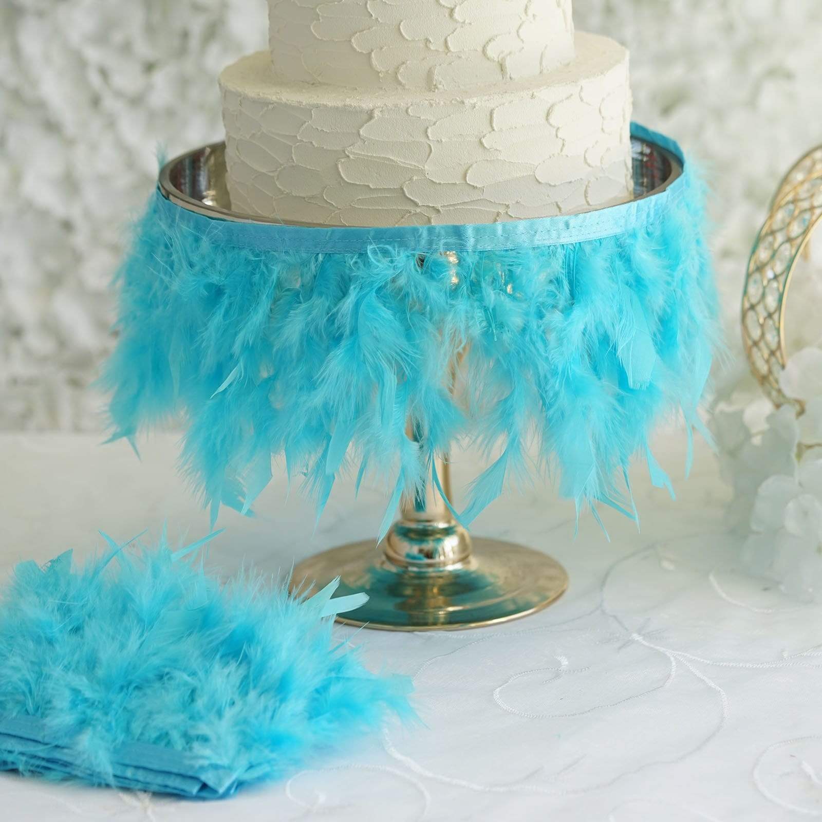 39 in long Natural Turkey Feathers Trim with Satin Ribbon