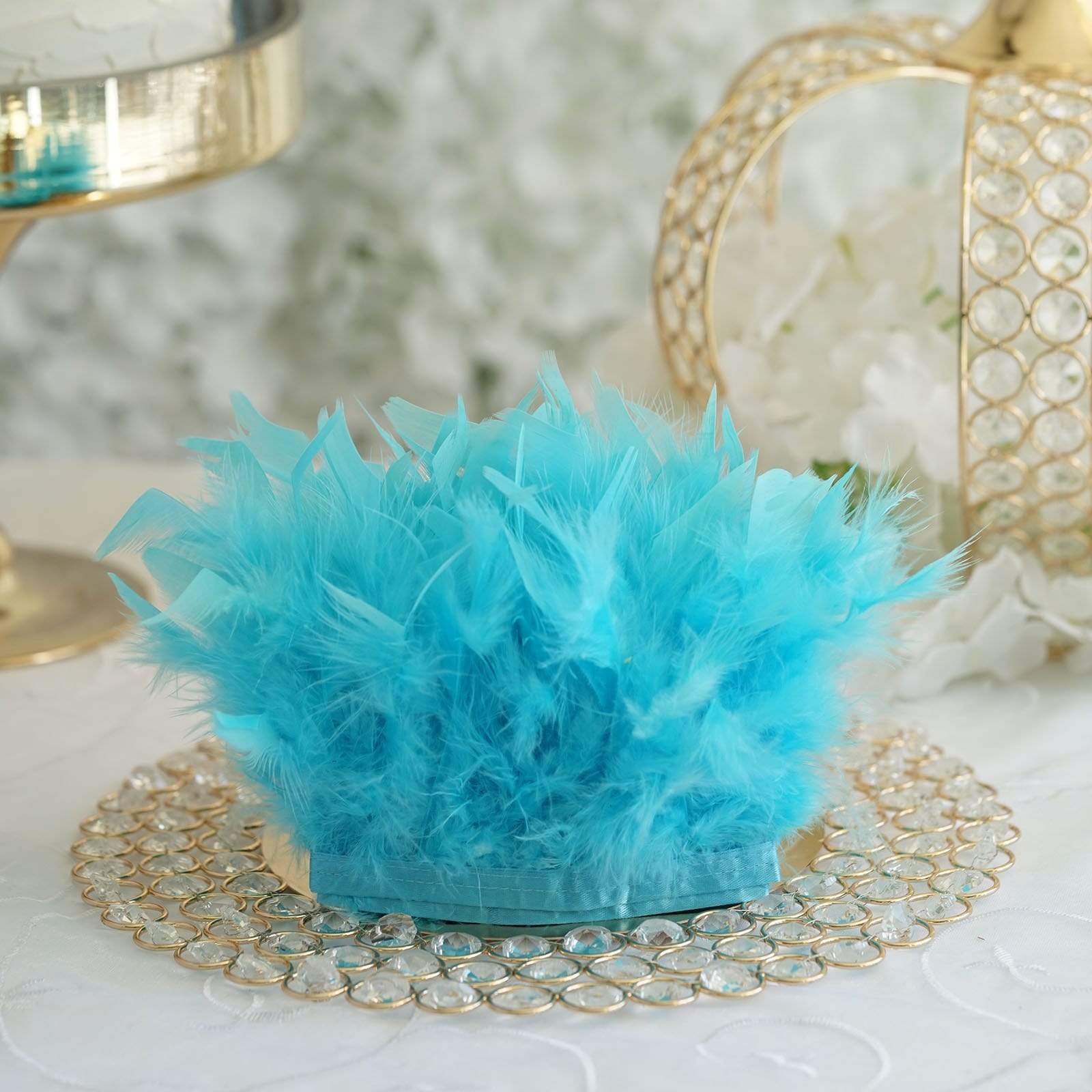 39 in long Natural Turkey Feathers Trim with Satin Ribbon