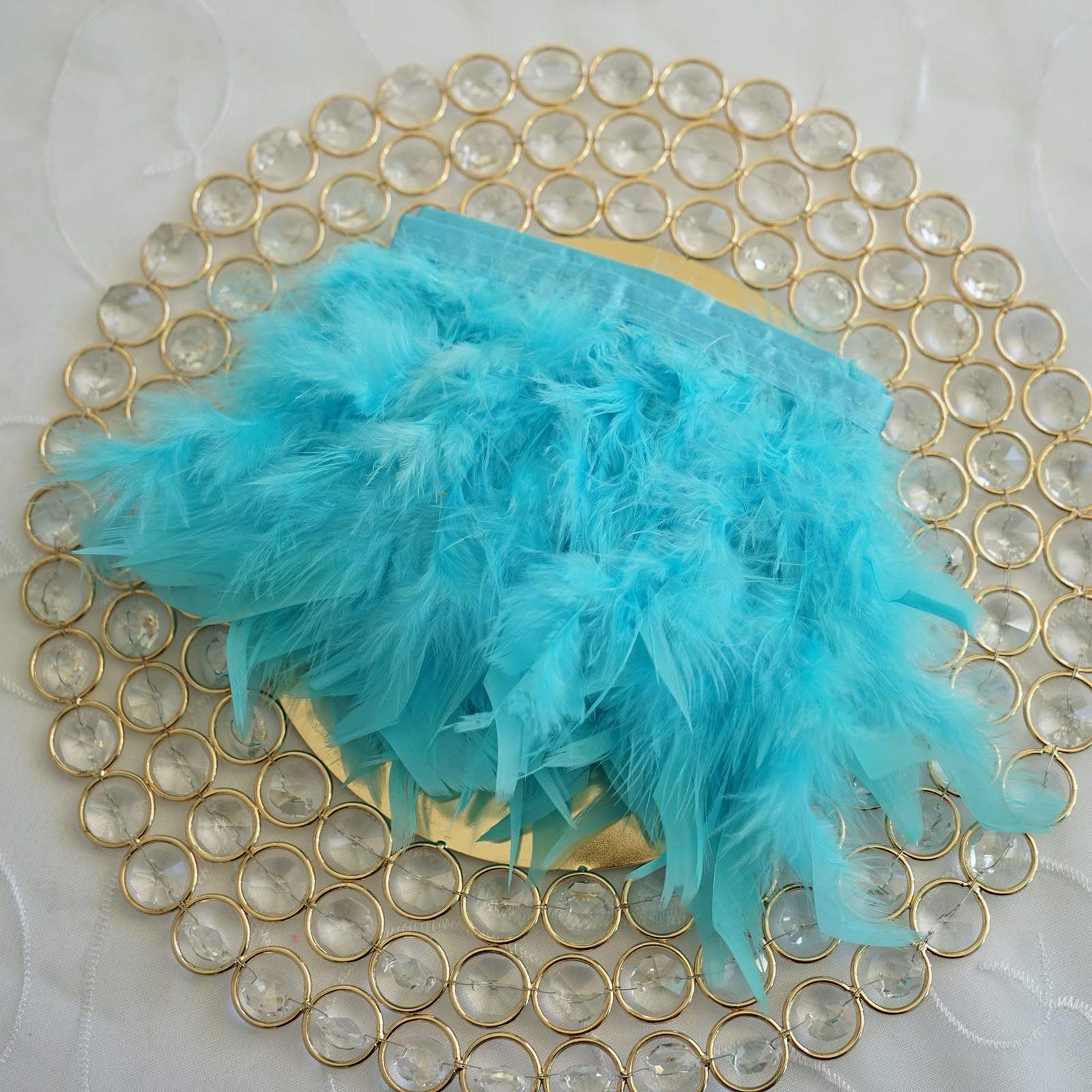 39 in long Natural Turkey Feathers Trim with Satin Ribbon