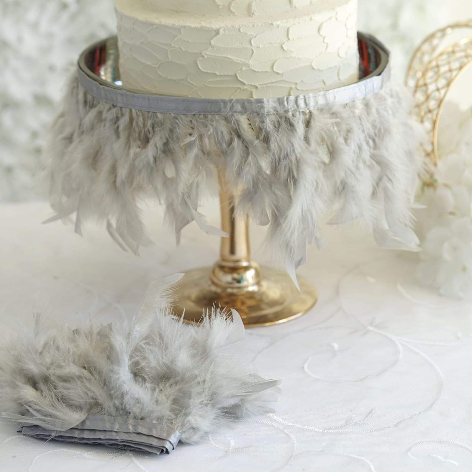 39 in long Natural Turkey Feathers Trim with Satin Ribbon