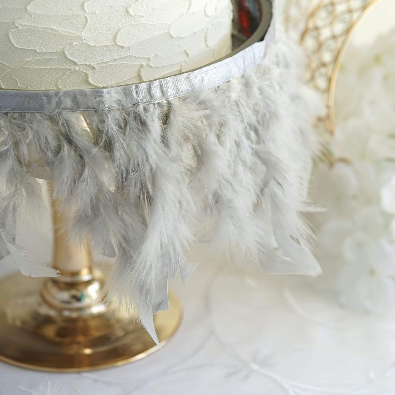 39 in long Natural Turkey Feathers Trim with Satin Ribbon