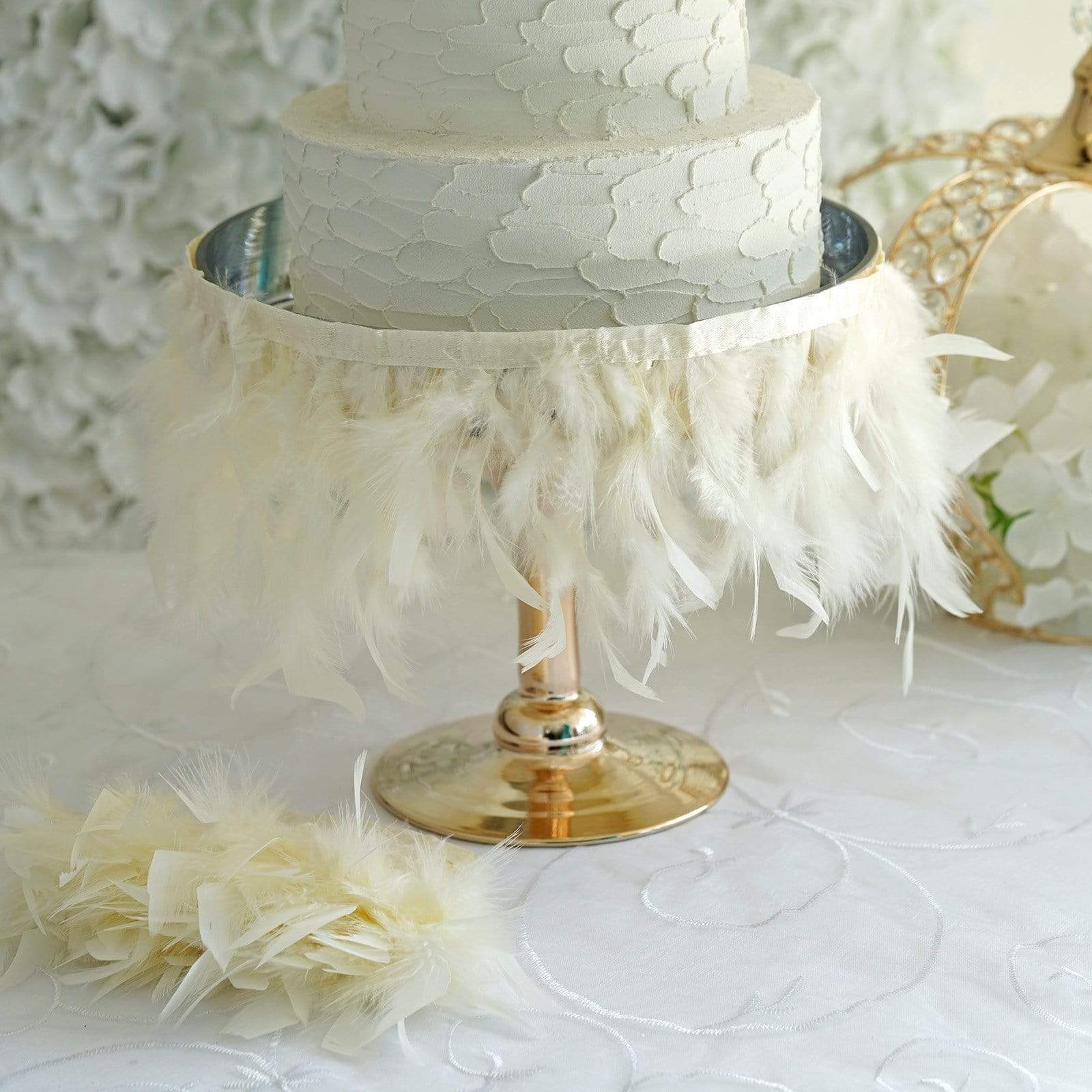 39 in long Natural Turkey Feathers Trim with Satin Ribbon