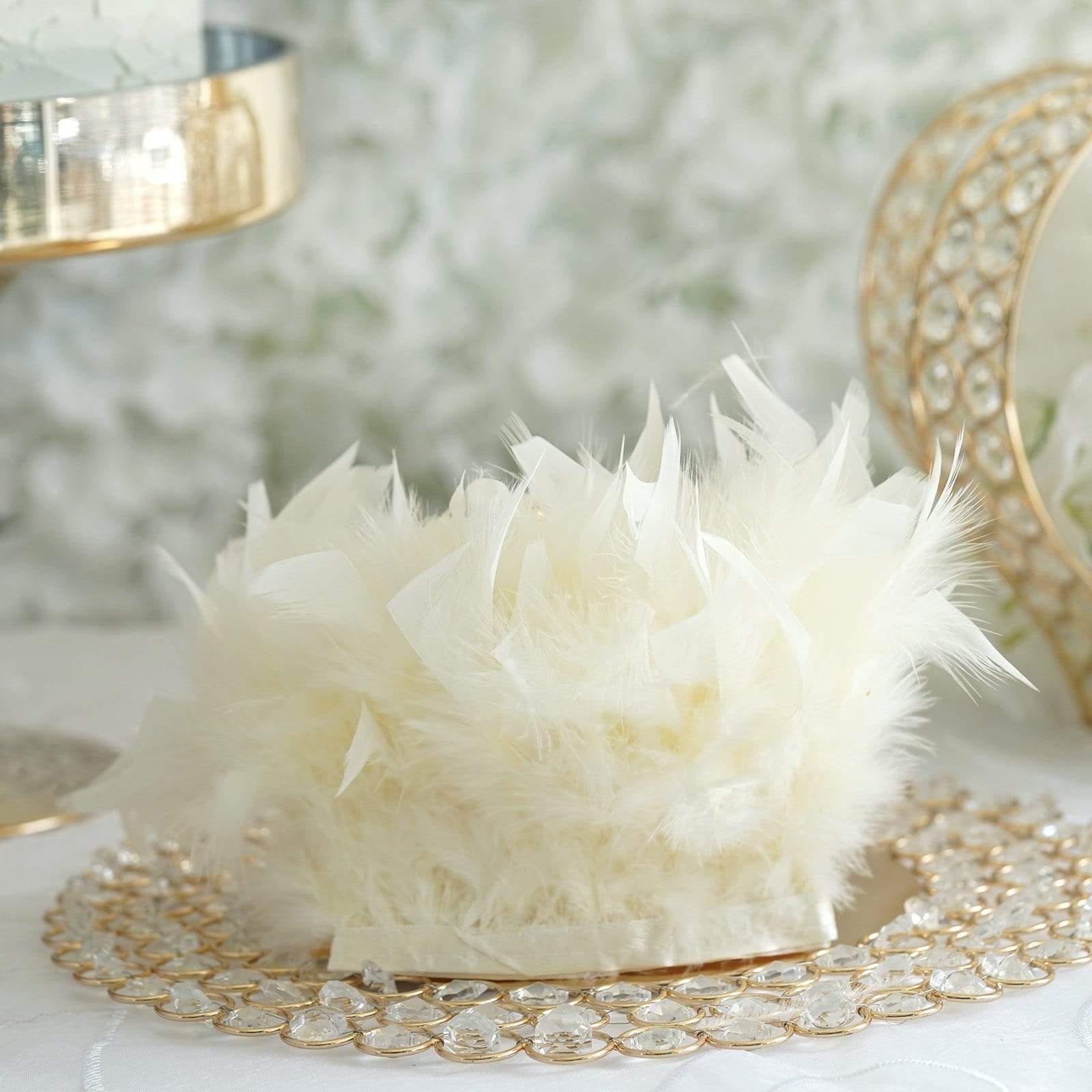 39 in long Natural Turkey Feathers Trim with Satin Ribbon