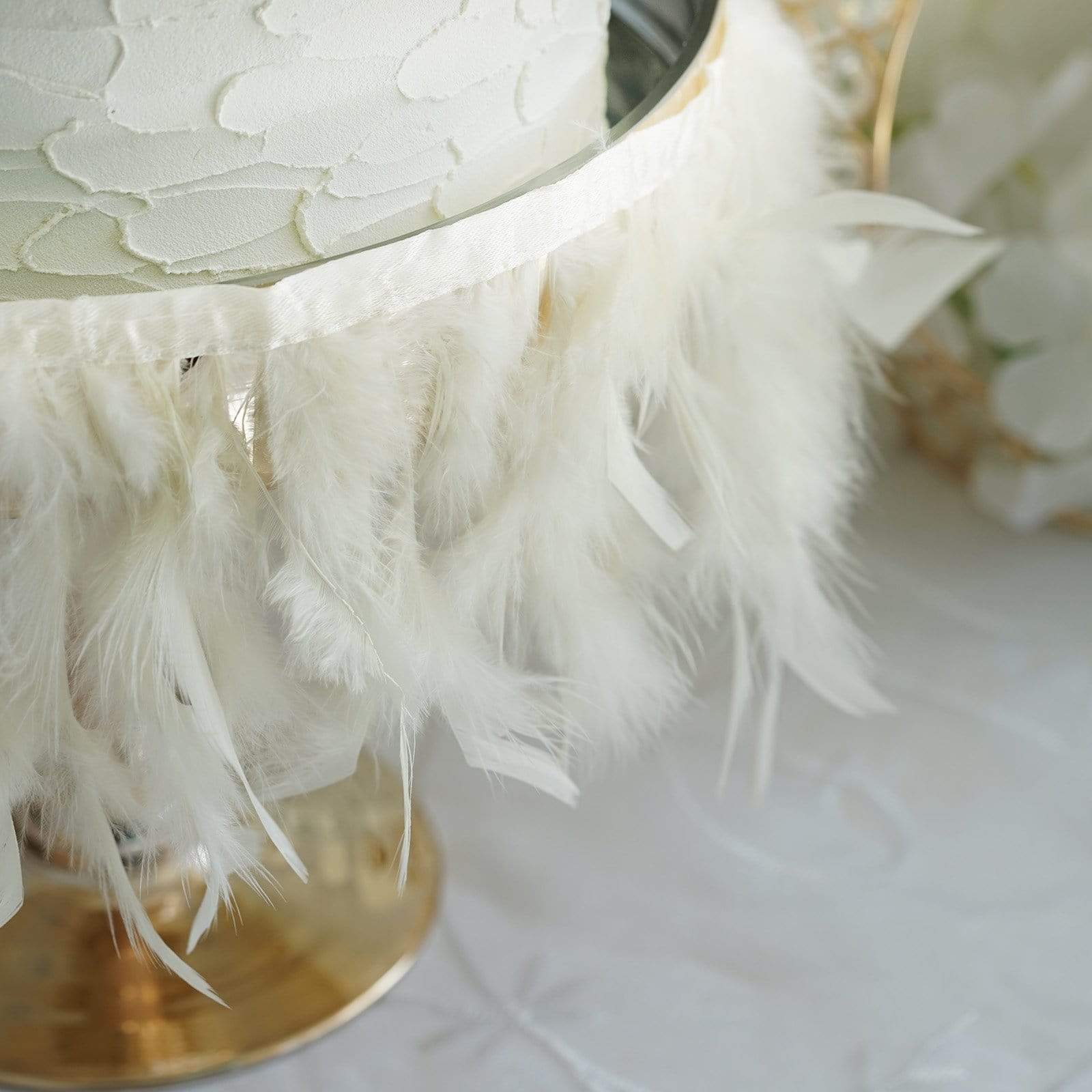 39 in long Natural Turkey Feathers Trim with Satin Ribbon