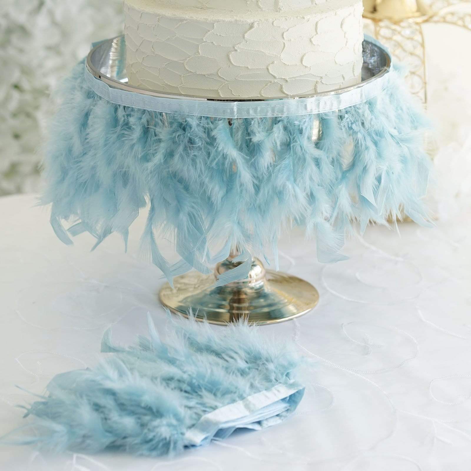 39 in long Natural Turkey Feathers Trim with Satin Ribbon
