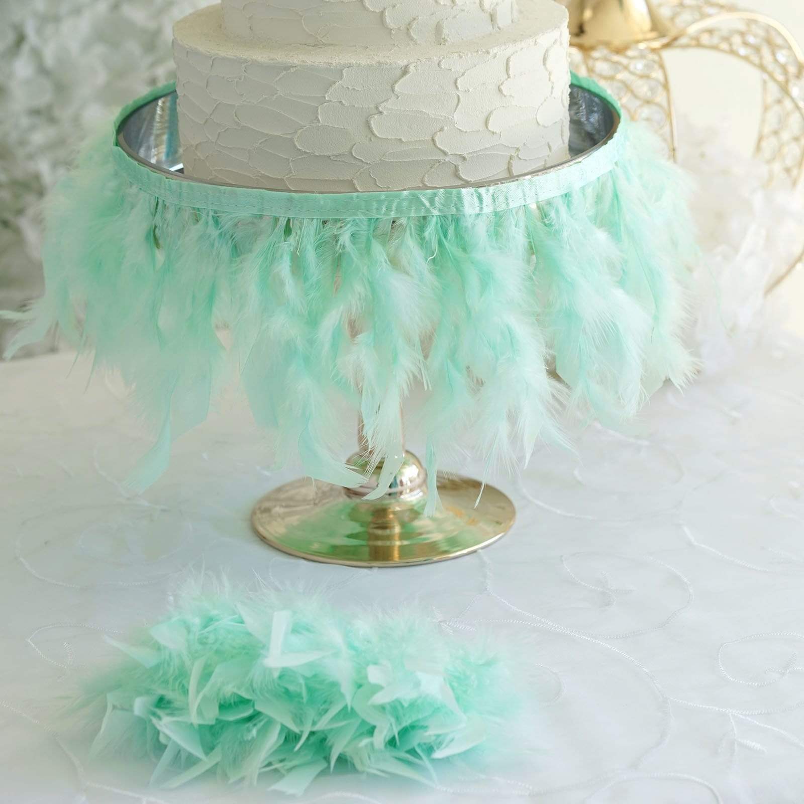 39 in long Natural Turkey Feathers Trim with Satin Ribbon
