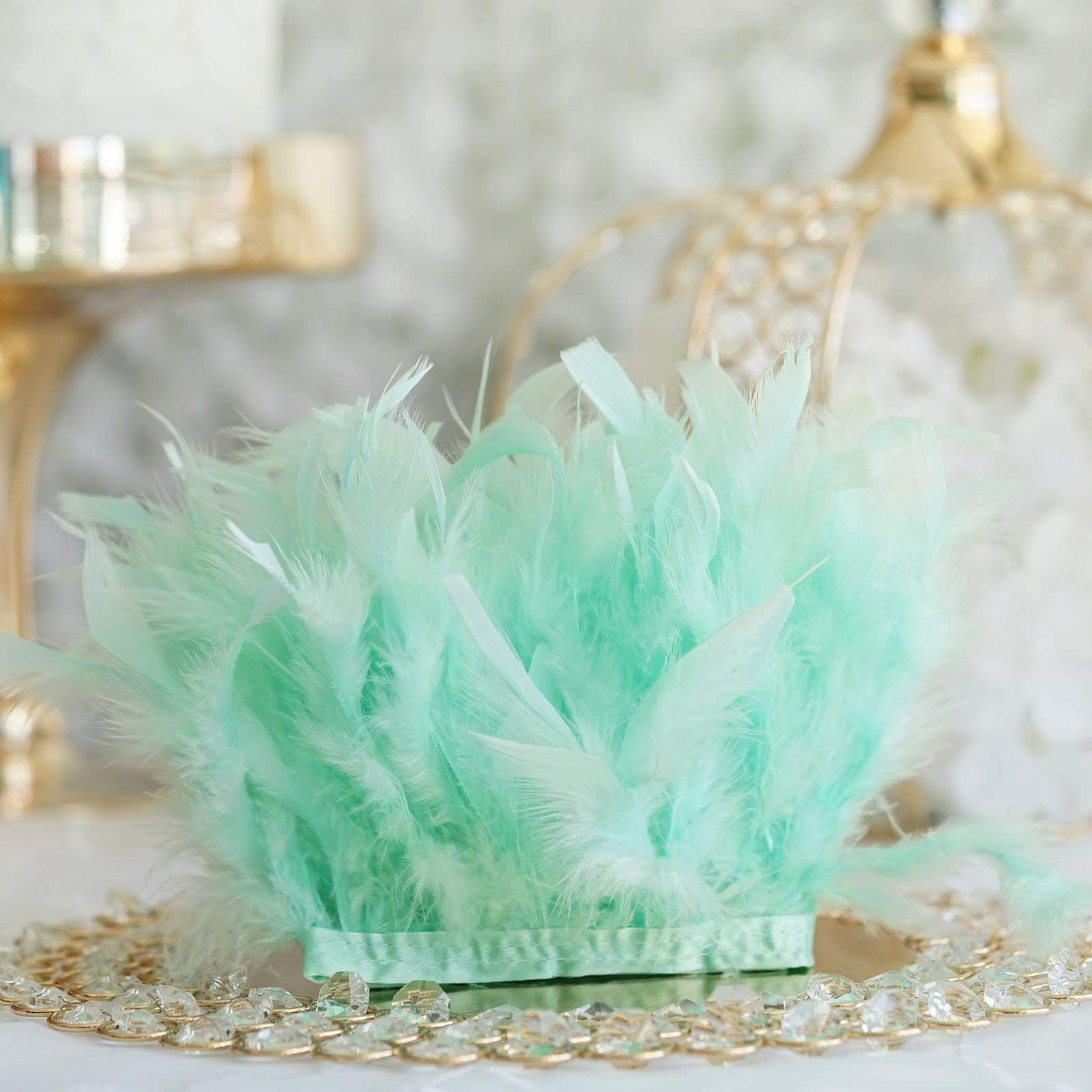 39 in long Natural Turkey Feathers Trim with Satin Ribbon