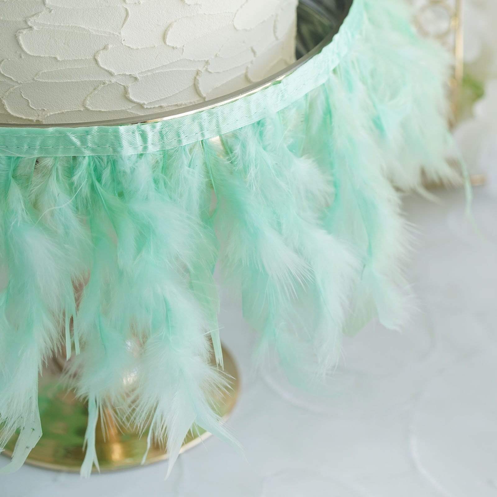 39 in long Natural Turkey Feathers Trim with Satin Ribbon