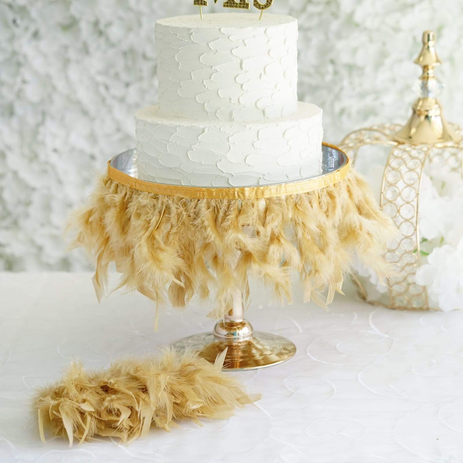 39 in long Natural Turkey Feathers Trim with Satin Ribbon