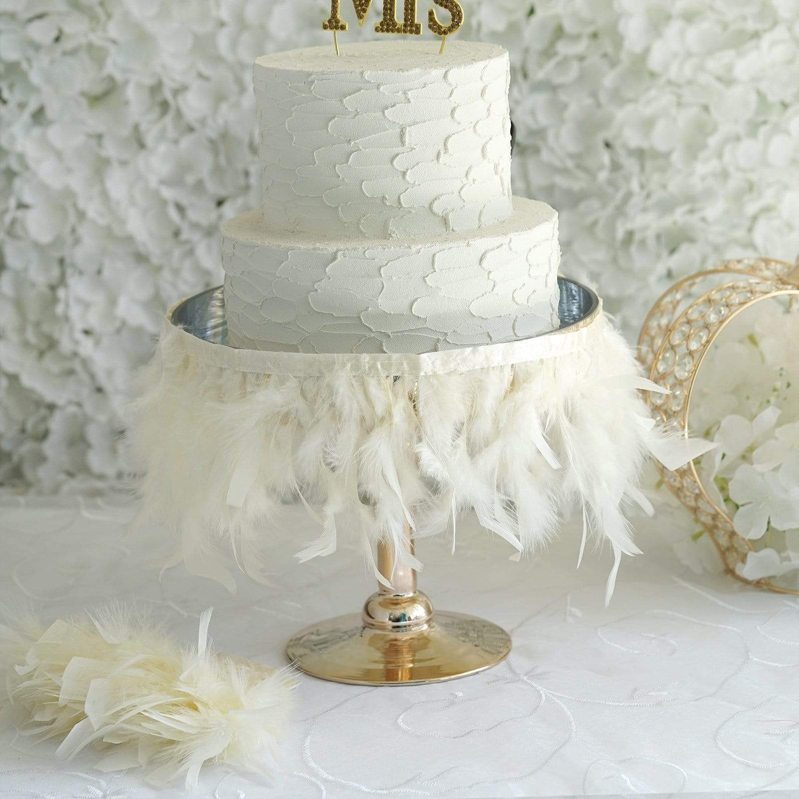 39 in long Natural Turkey Feathers Trim with Satin Ribbon