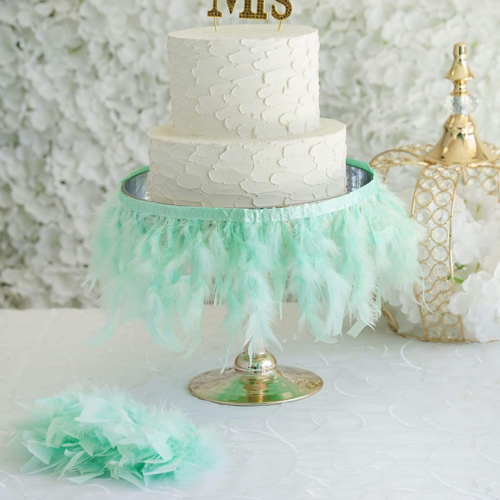39 in long Natural Turkey Feathers Trim with Satin Ribbon