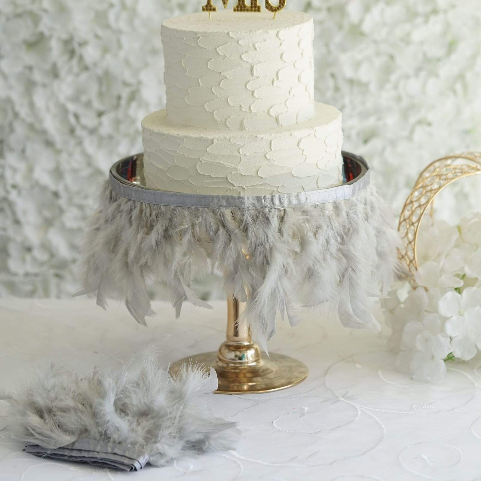 39 in long Natural Turkey Feathers Trim with Satin Ribbon