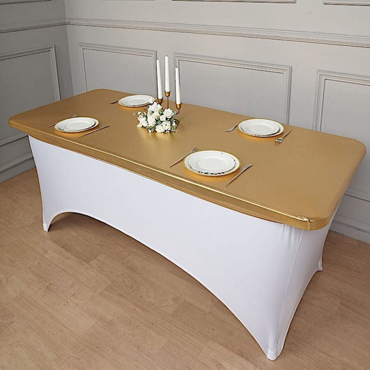 6 feet Metallic Fitted Spandex Rectangular Table Top Cover