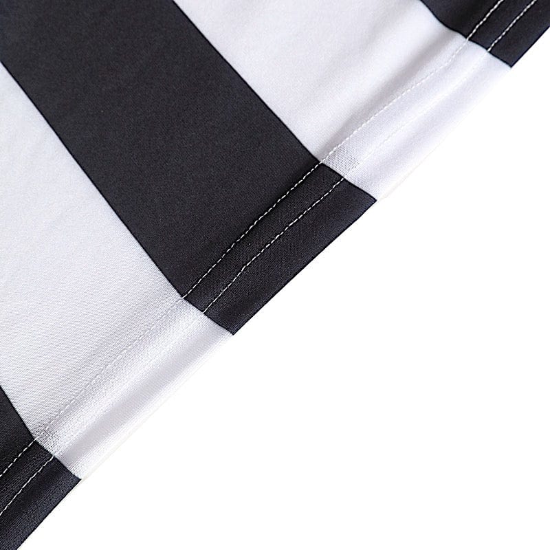 6 ft Black and White Striped Fitted Premium Spandex Rectangular Tablecloth