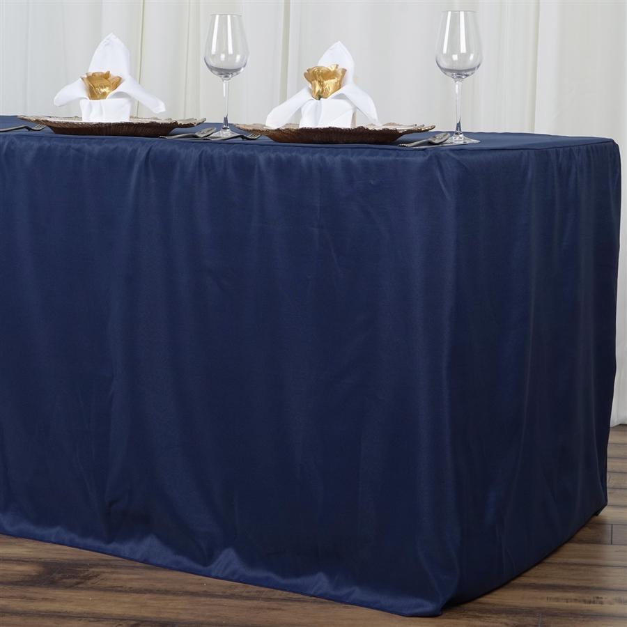 8 feet Navy Blue Fitted Polyester Tablecloth