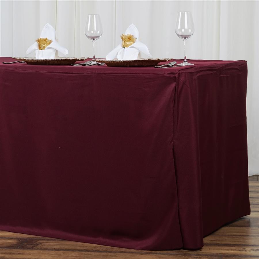 8 feet Burgundy Fitted Polyester Tablecloth