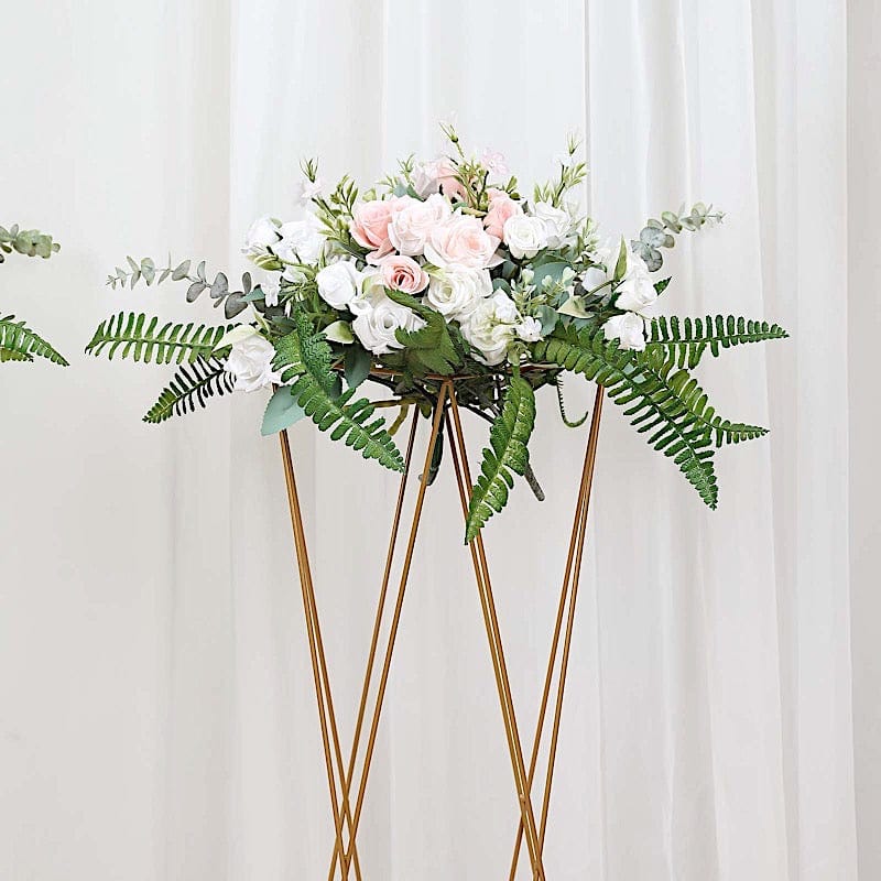 2 Gold 32 in Crisscross Geometric Metal Flower Stands Centerpieces