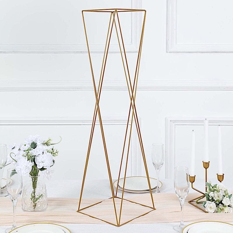 2 Gold 32 in Crisscross Geometric Metal Flower Stands Centerpieces