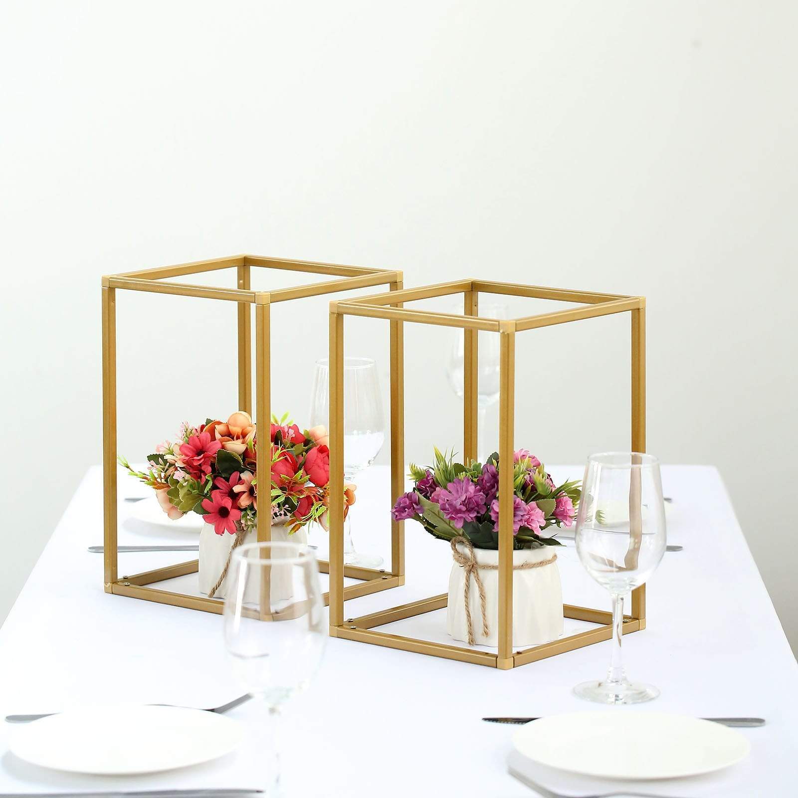 2 pcs 12 in tall Matte Metal Geometric Rectangular Stands Flower Vase Holders
