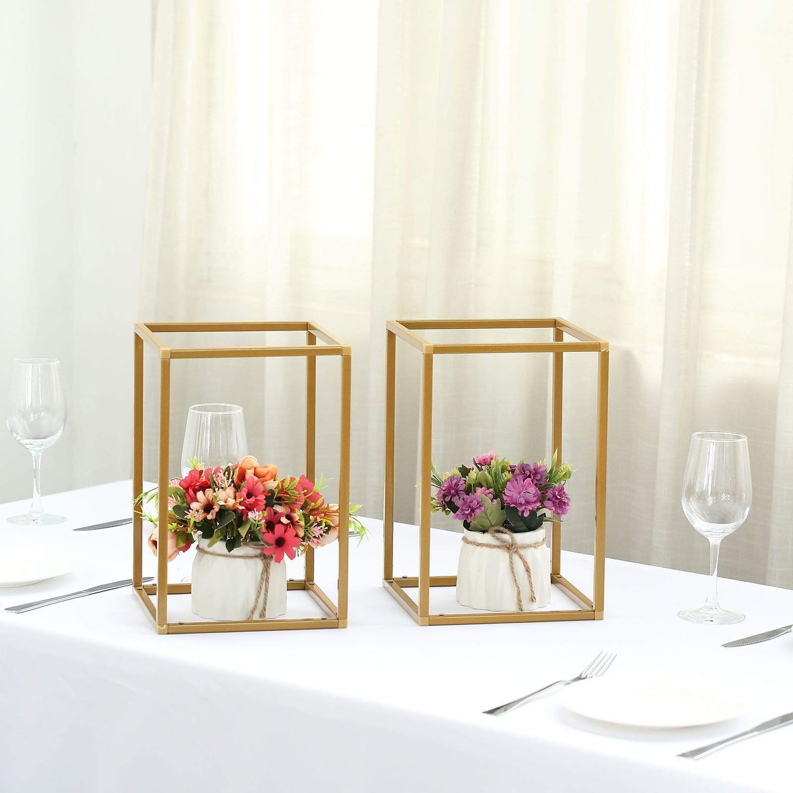 2 pcs 12 in tall Matte Metal Geometric Rectangular Stands Flower Vase Holders