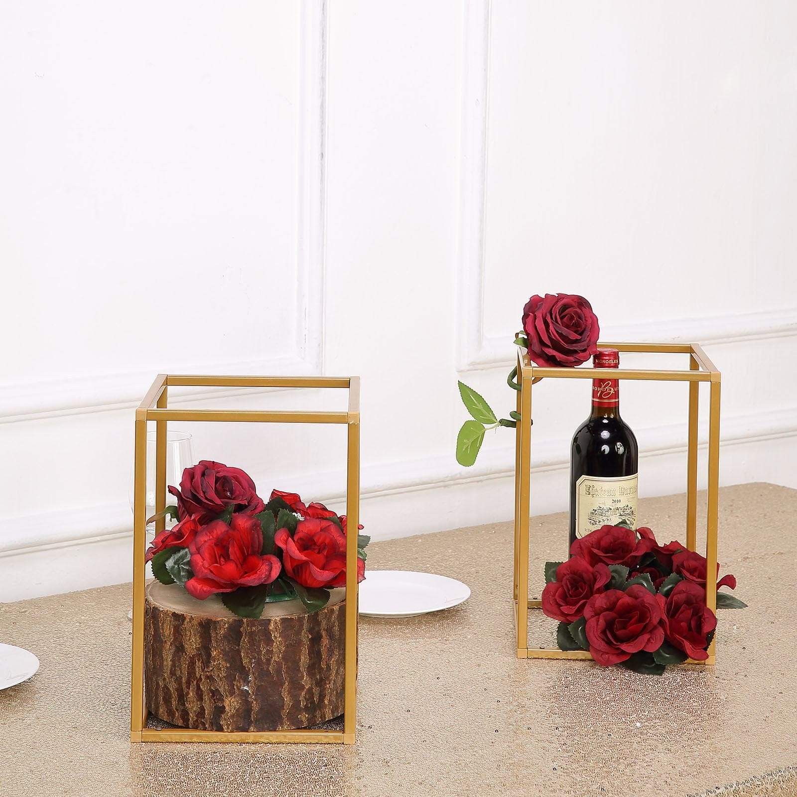 2 pcs 12 in tall Matte Metal Geometric Rectangular Stands Flower Vase Holders