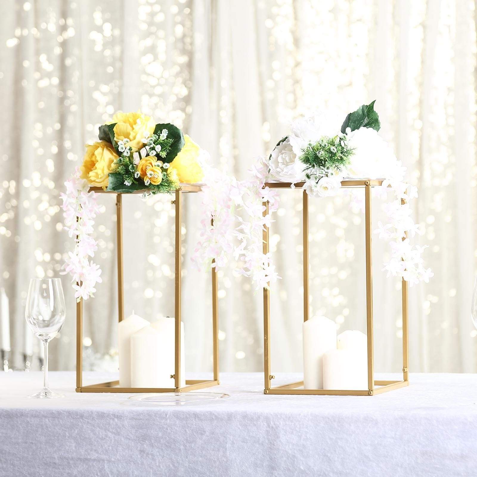 2 pcs 16 in tall Matte Metal Geometric Rectangular Stands Flower Vase Holders