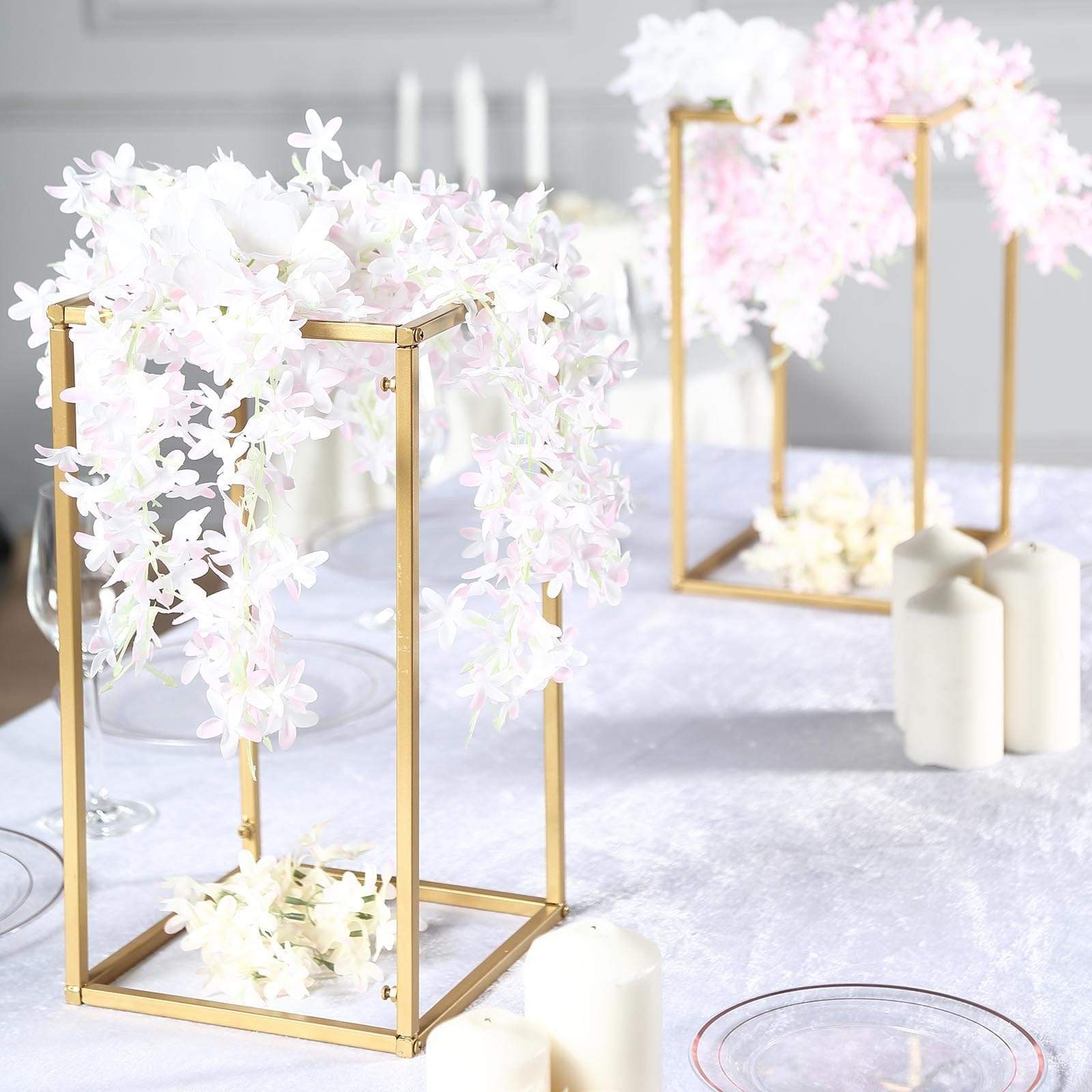 2 pcs 16 in tall Matte Metal Geometric Rectangular Stands Flower Vase Holders