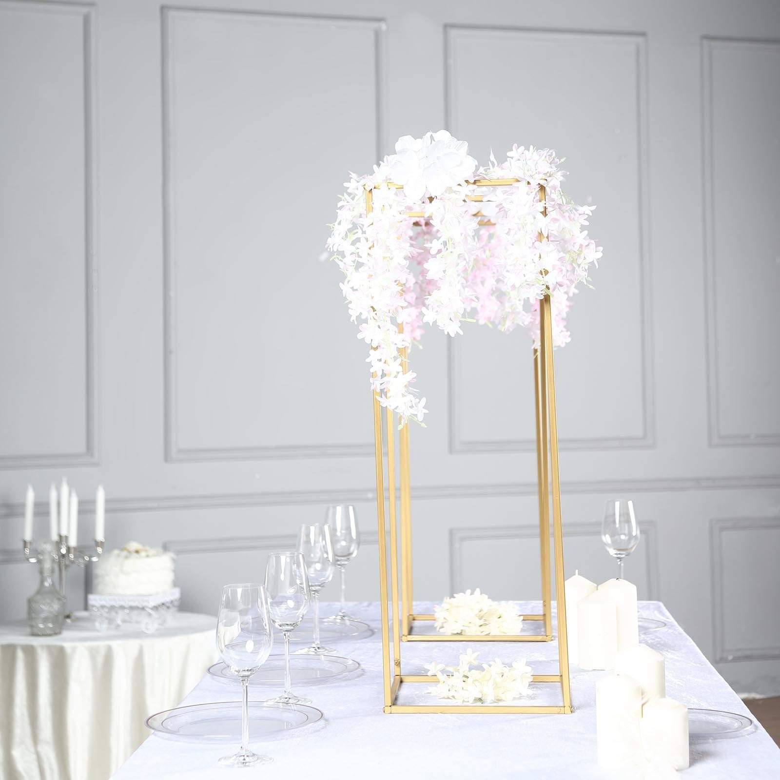 2 pcs 32 in tall Metal Geometric Rectangular Stands Flower Vase Holders