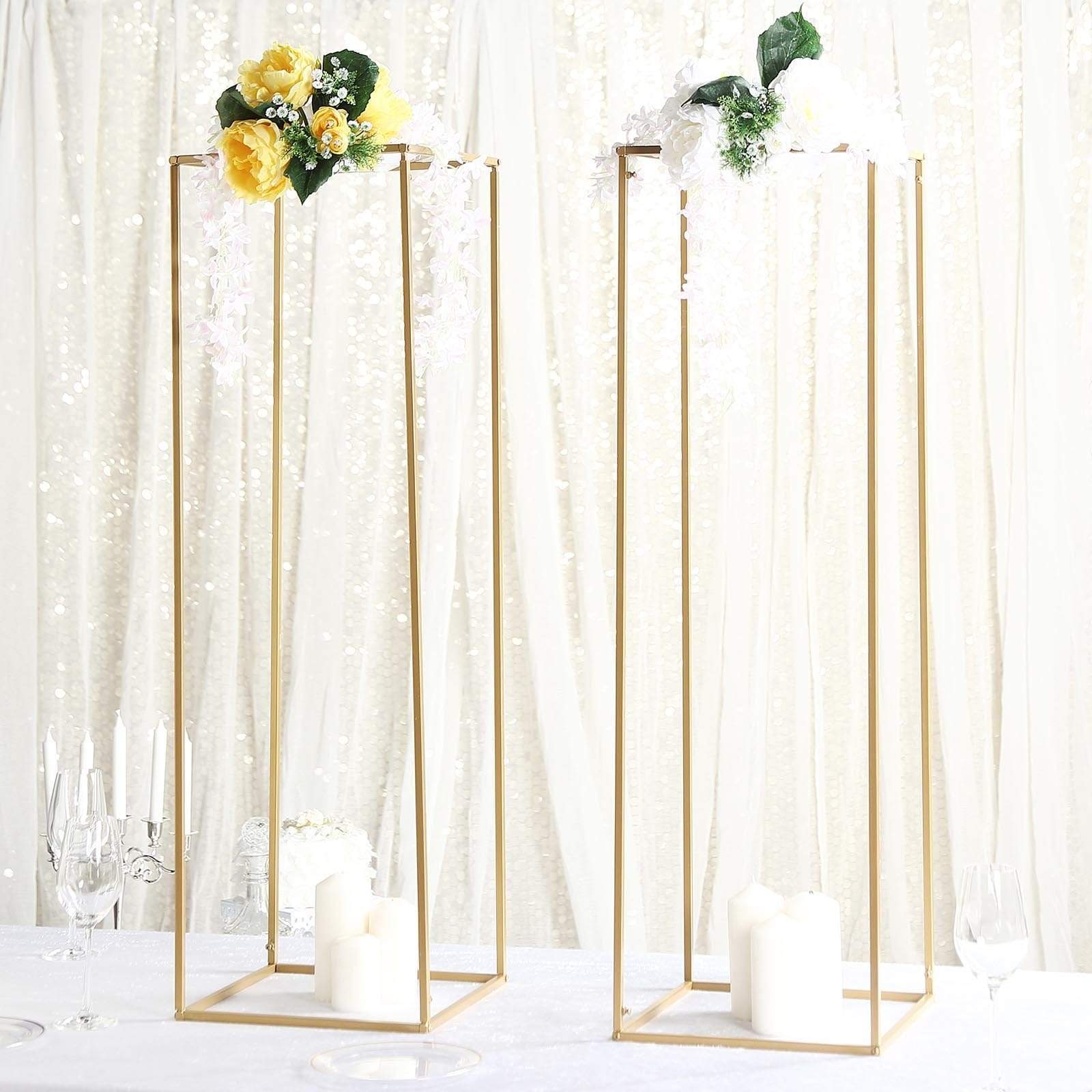 2 Rectangular 40 in tall Metal Geometric Flower Stands Centerpieces