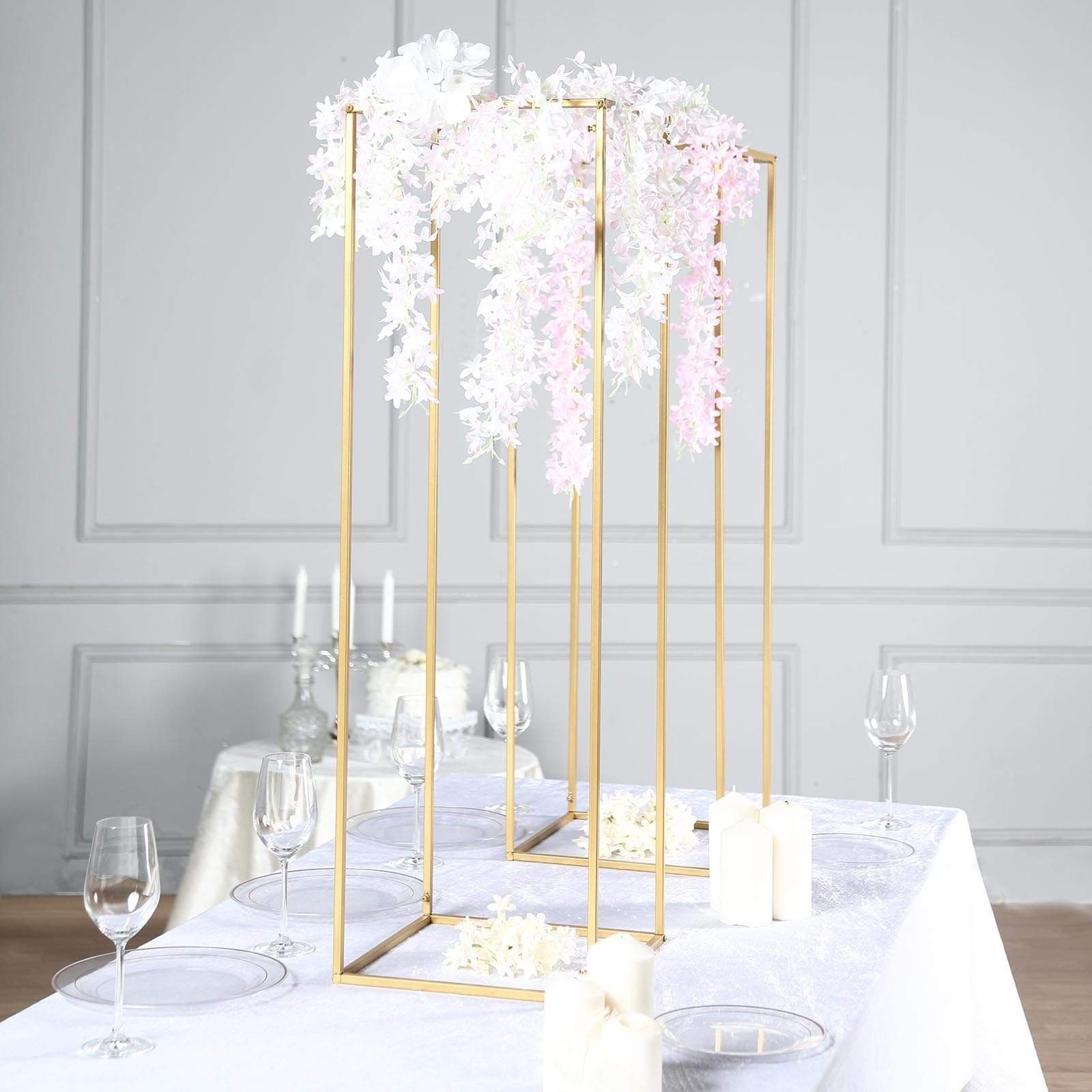 2 Rectangular 40 in tall Metal Geometric Flower Stands Centerpieces