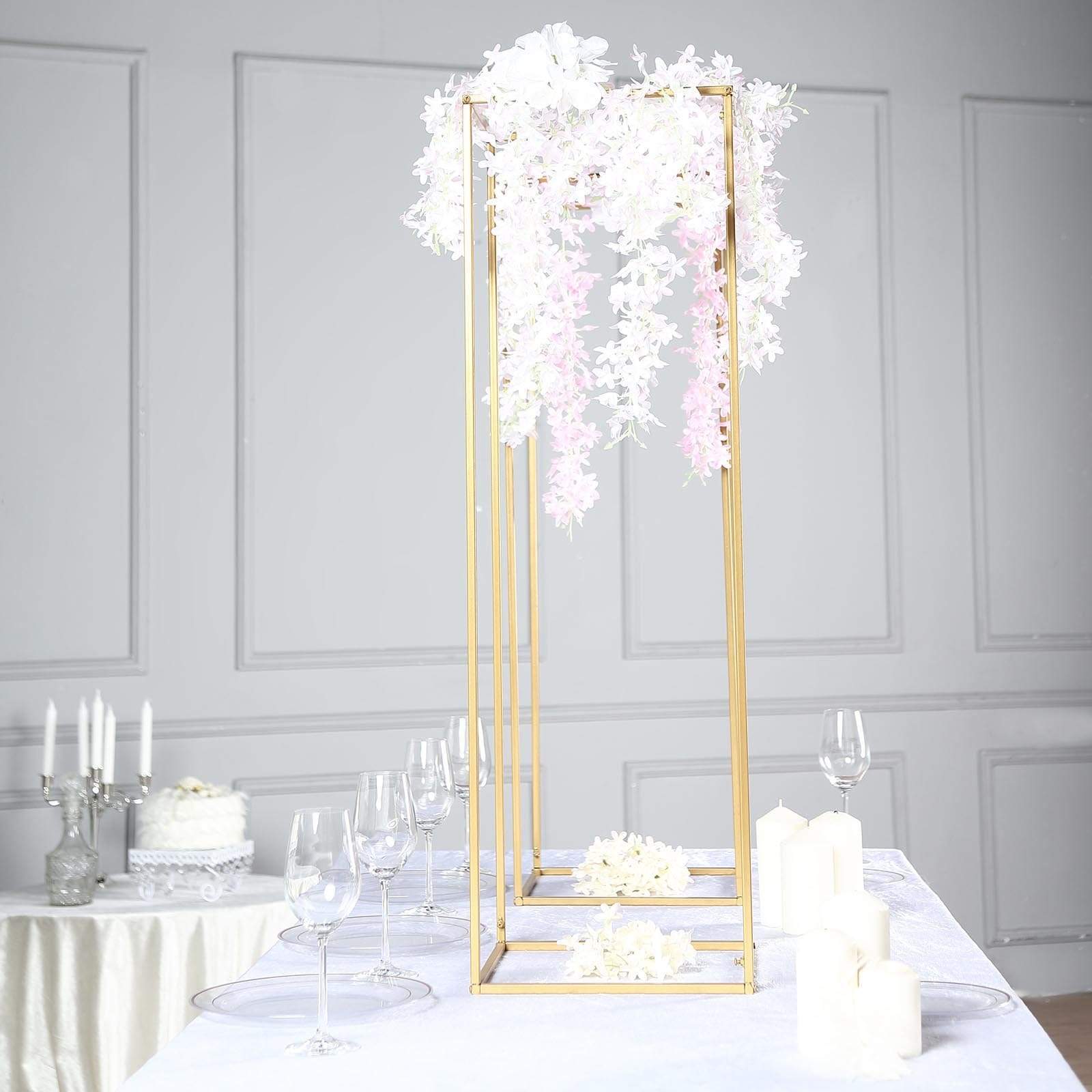 2 Rectangular 40 in tall Metal Geometric Flower Stands Centerpieces
