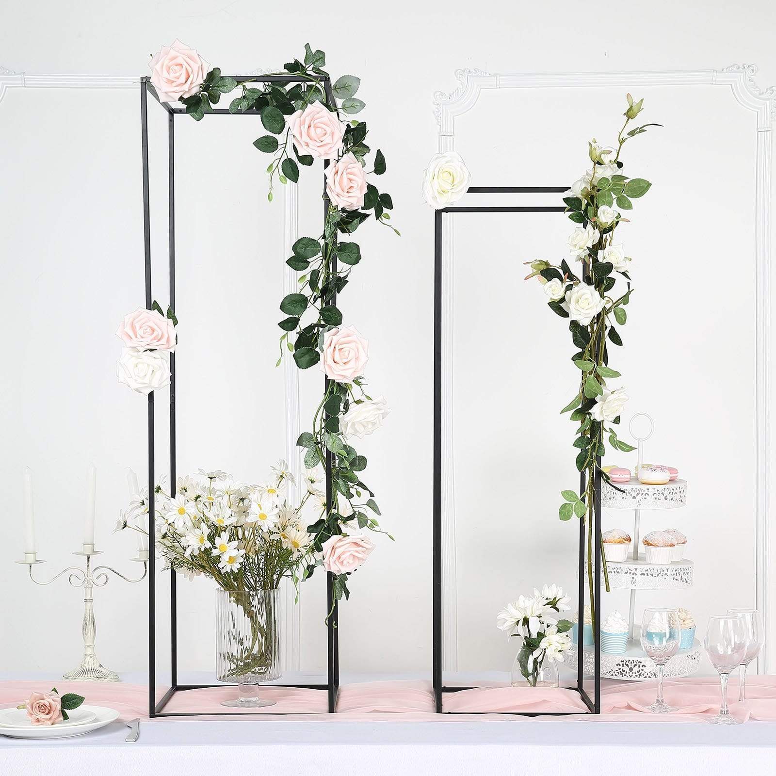 2 Rectangular 40 in tall Metal Geometric Flower Stands Centerpieces