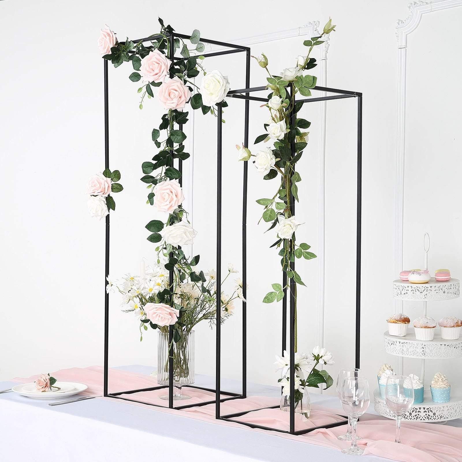 2 Rectangular 40 in tall Metal Geometric Flower Stands Centerpieces