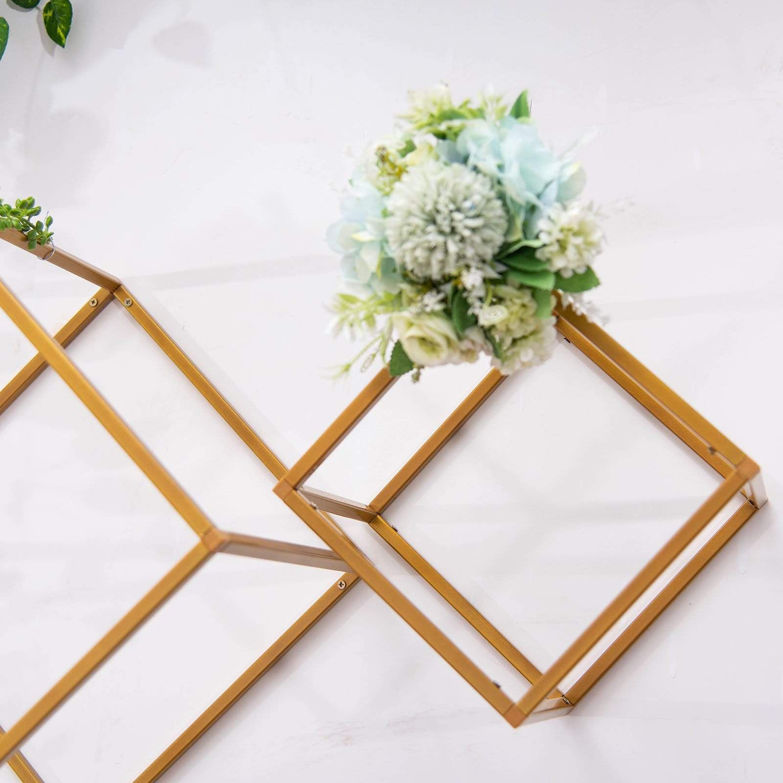 2 pcs Gold Matte Metal Geometric Square Stands Flower Vase Holders