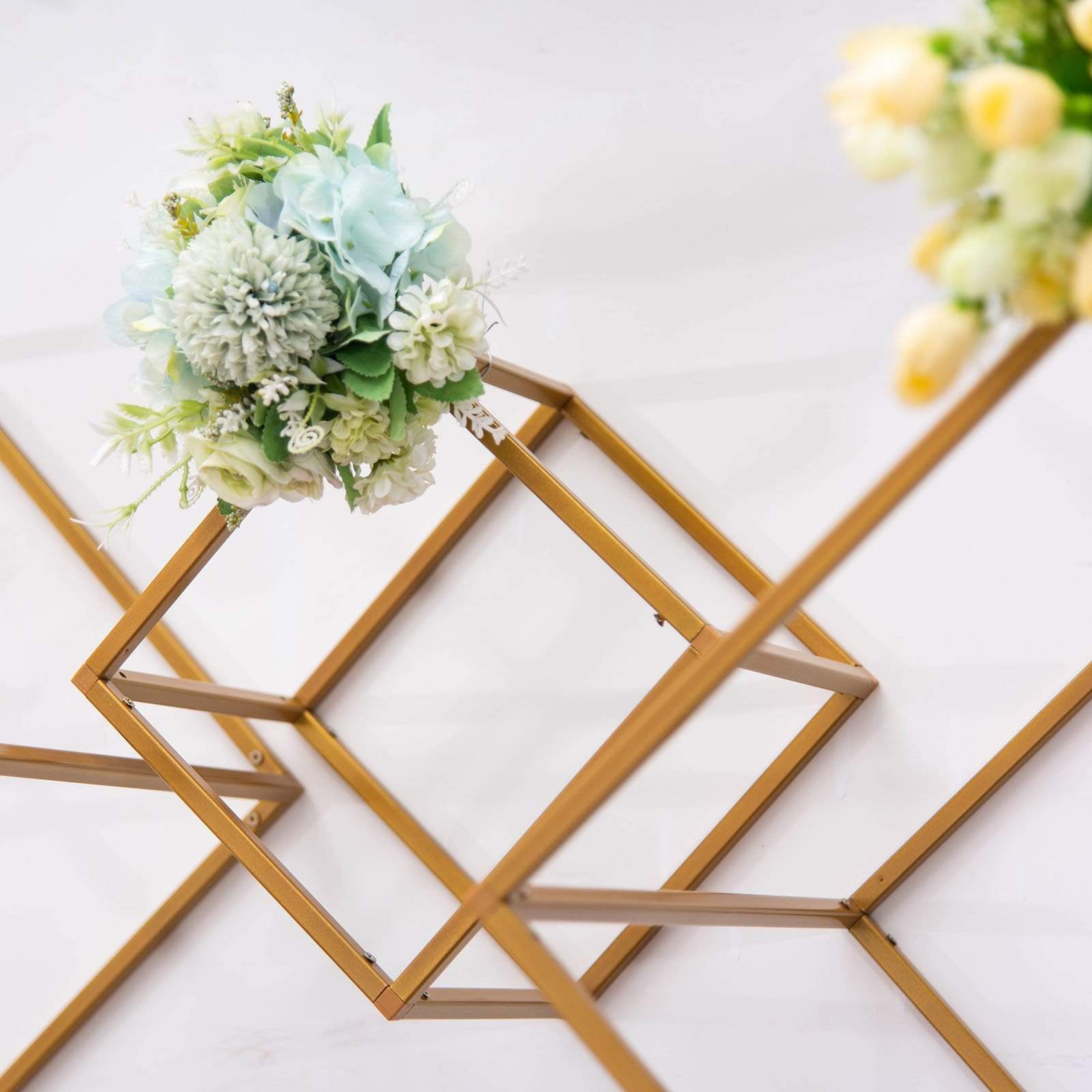 2 pcs Gold Matte Metal Geometric Square Stands Flower Vase Holders