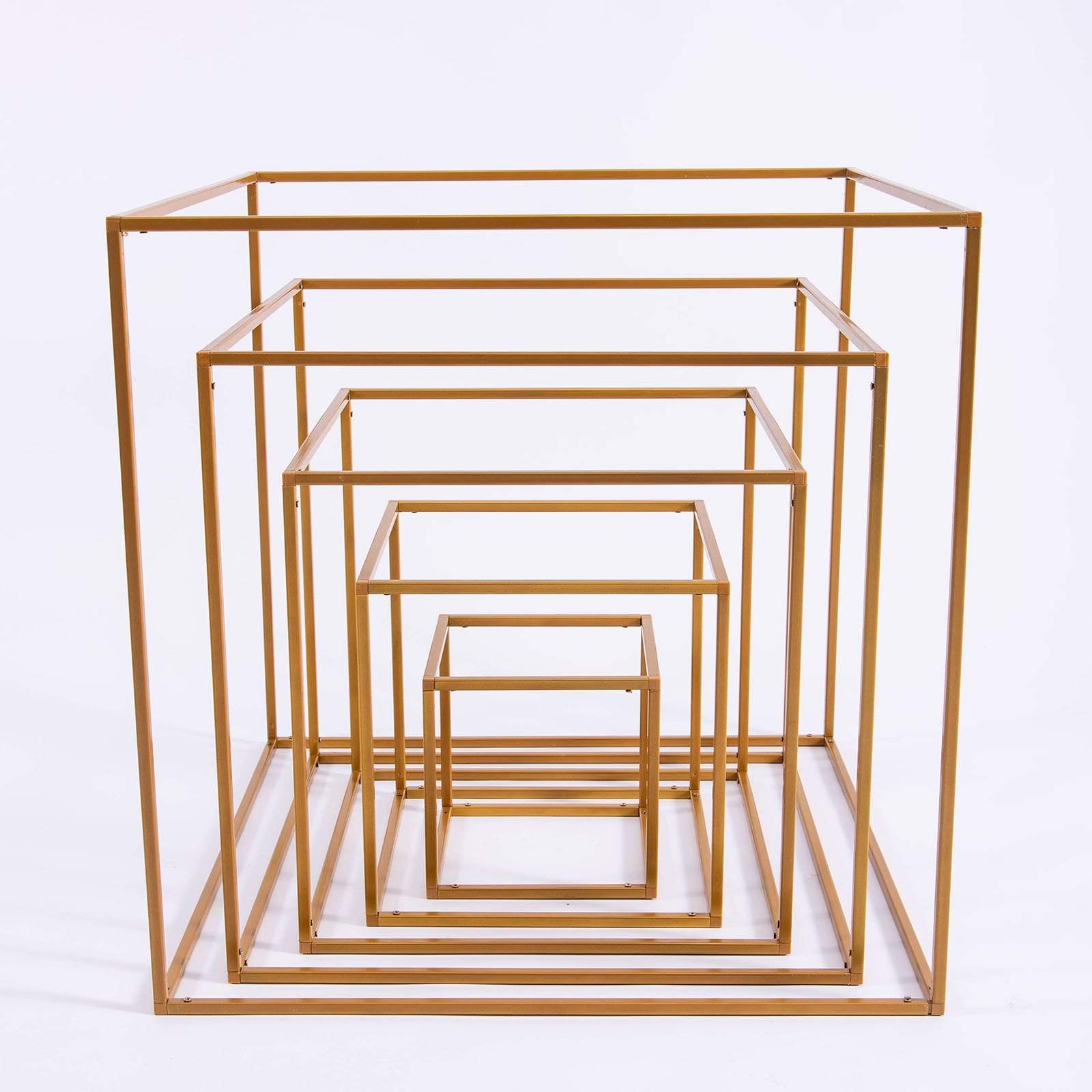 2 pcs Gold Matte Metal Geometric Square Stands Flower Vase Holders