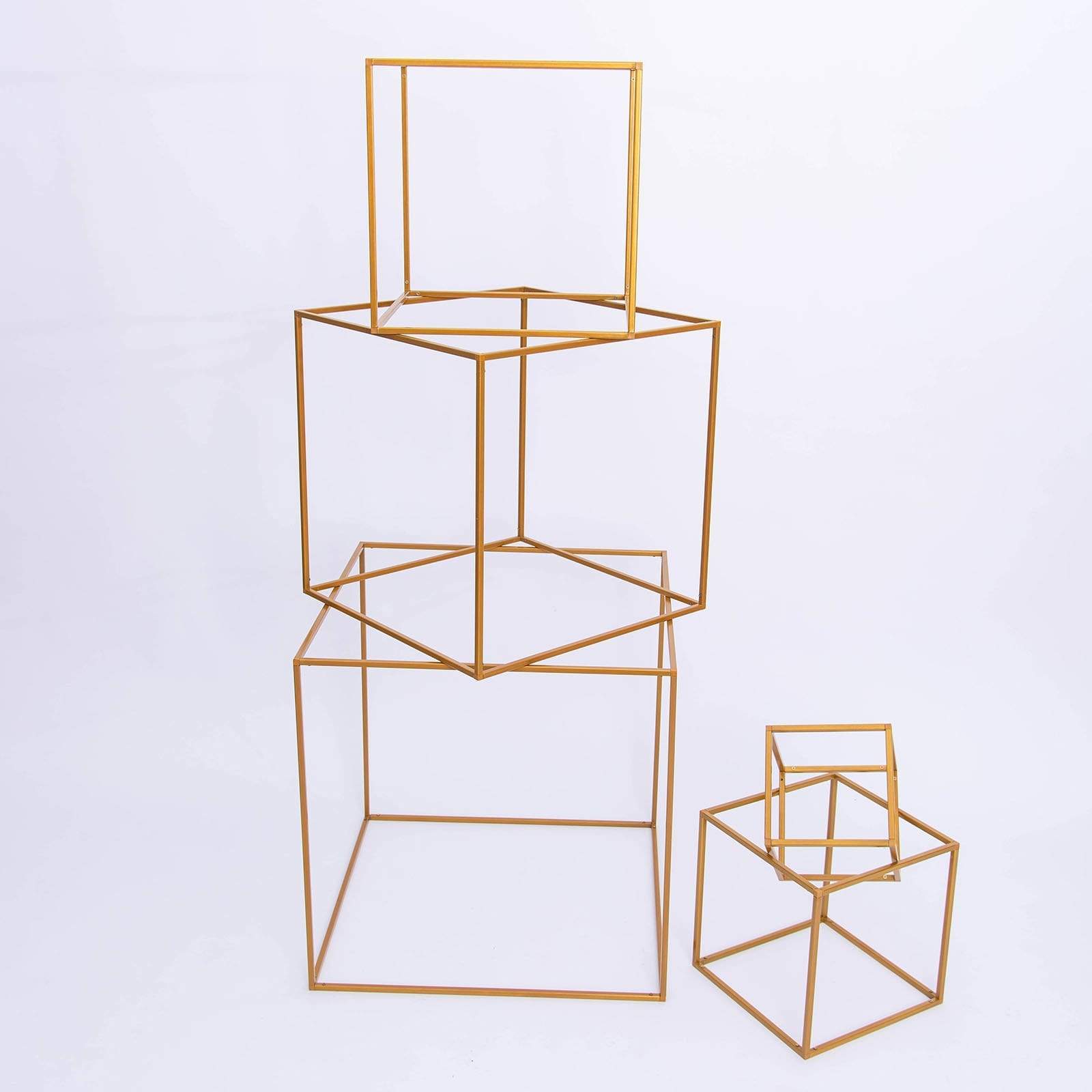2 pcs Gold Matte Metal Geometric Square Stands Flower Vase Holders