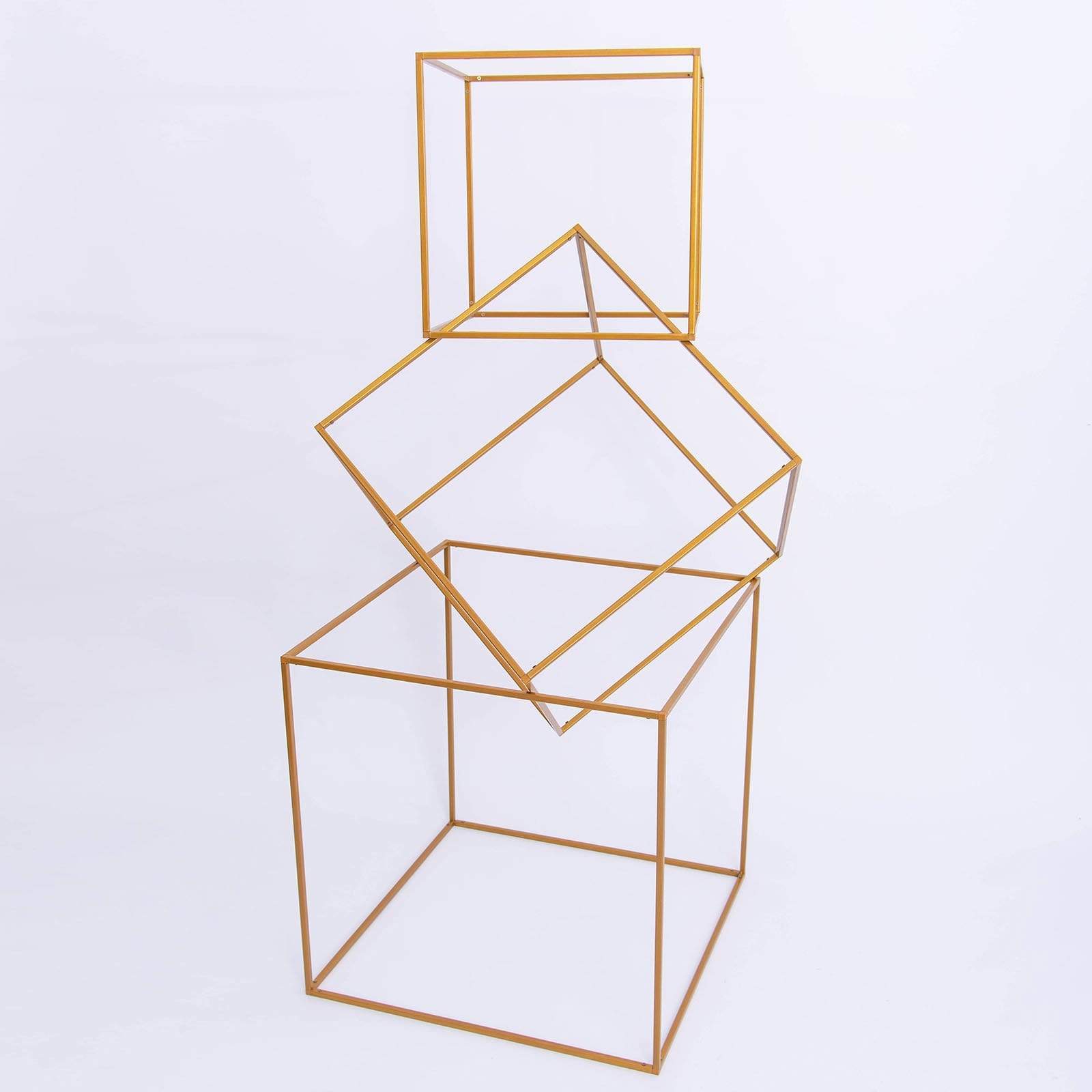 2 pcs Gold Matte Metal Geometric Square Stands Flower Vase Holders
