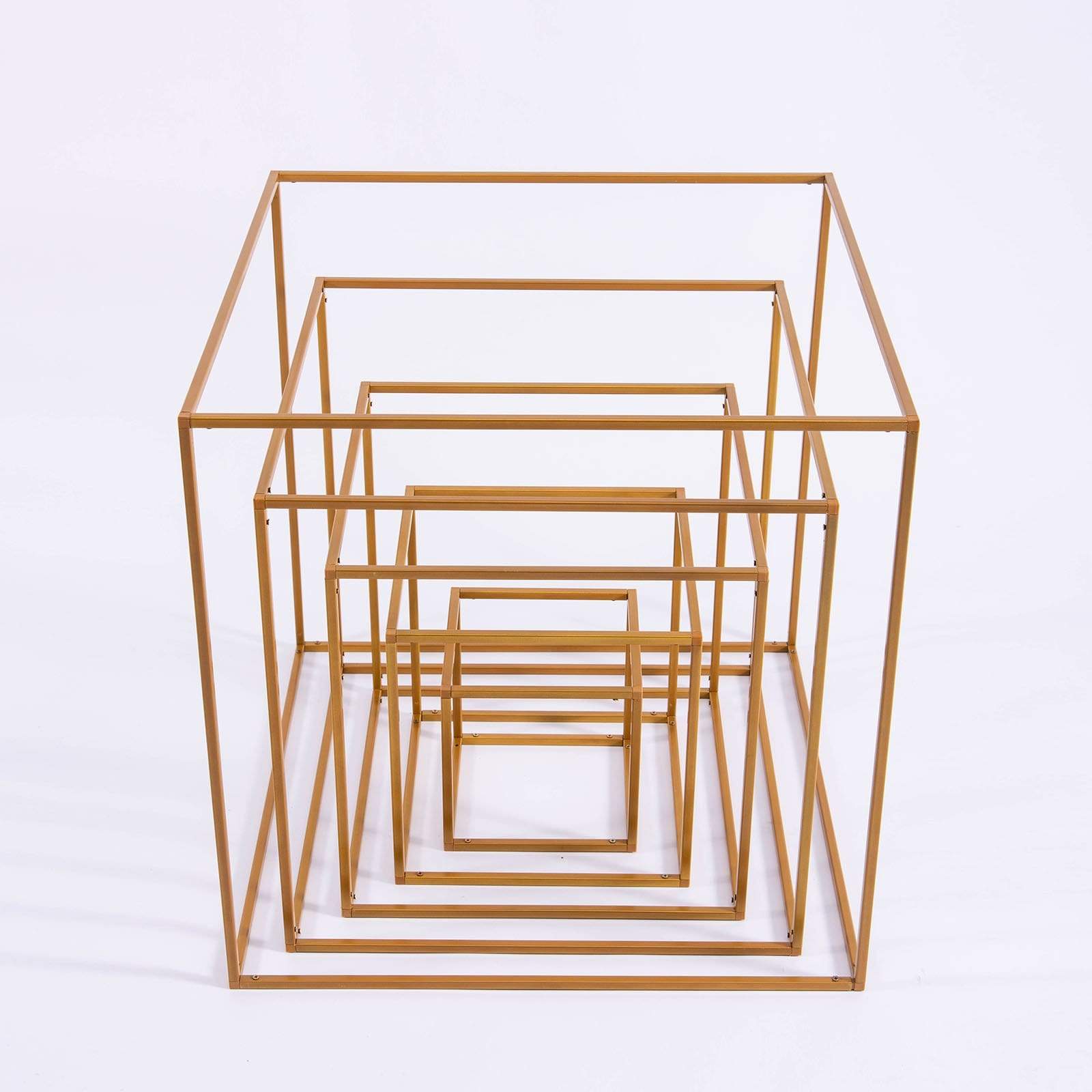 2 pcs Gold Matte Metal Geometric Square Stands Flower Vase Holders