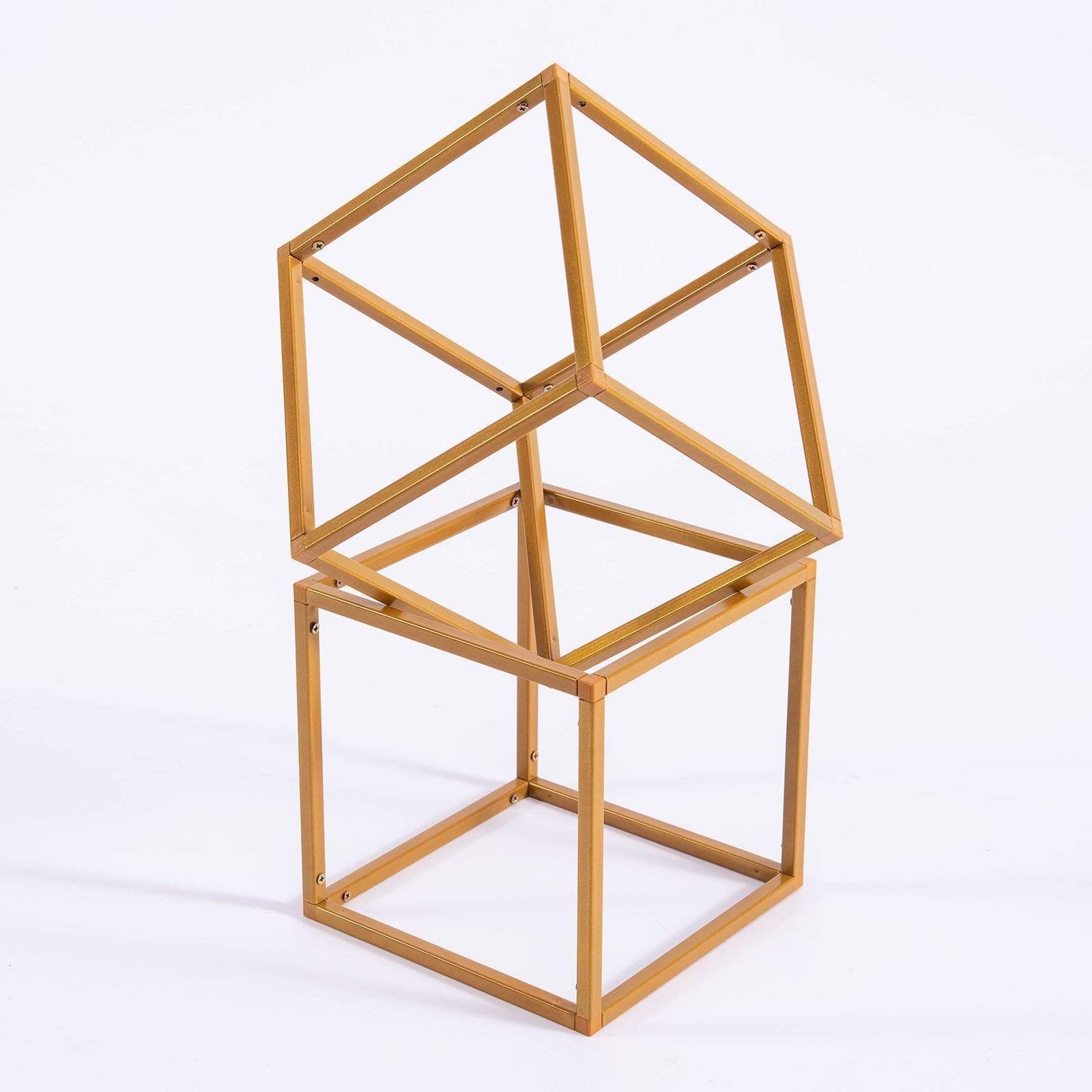 2 pcs Gold Matte Metal Geometric Square Stands Flower Vase Holders
