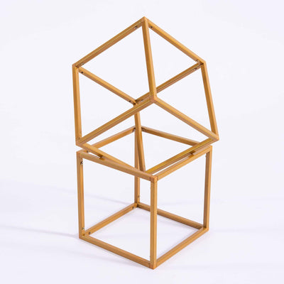 2 pcs Gold Matte Metal Geometric Square Stands Flower Vase Holders