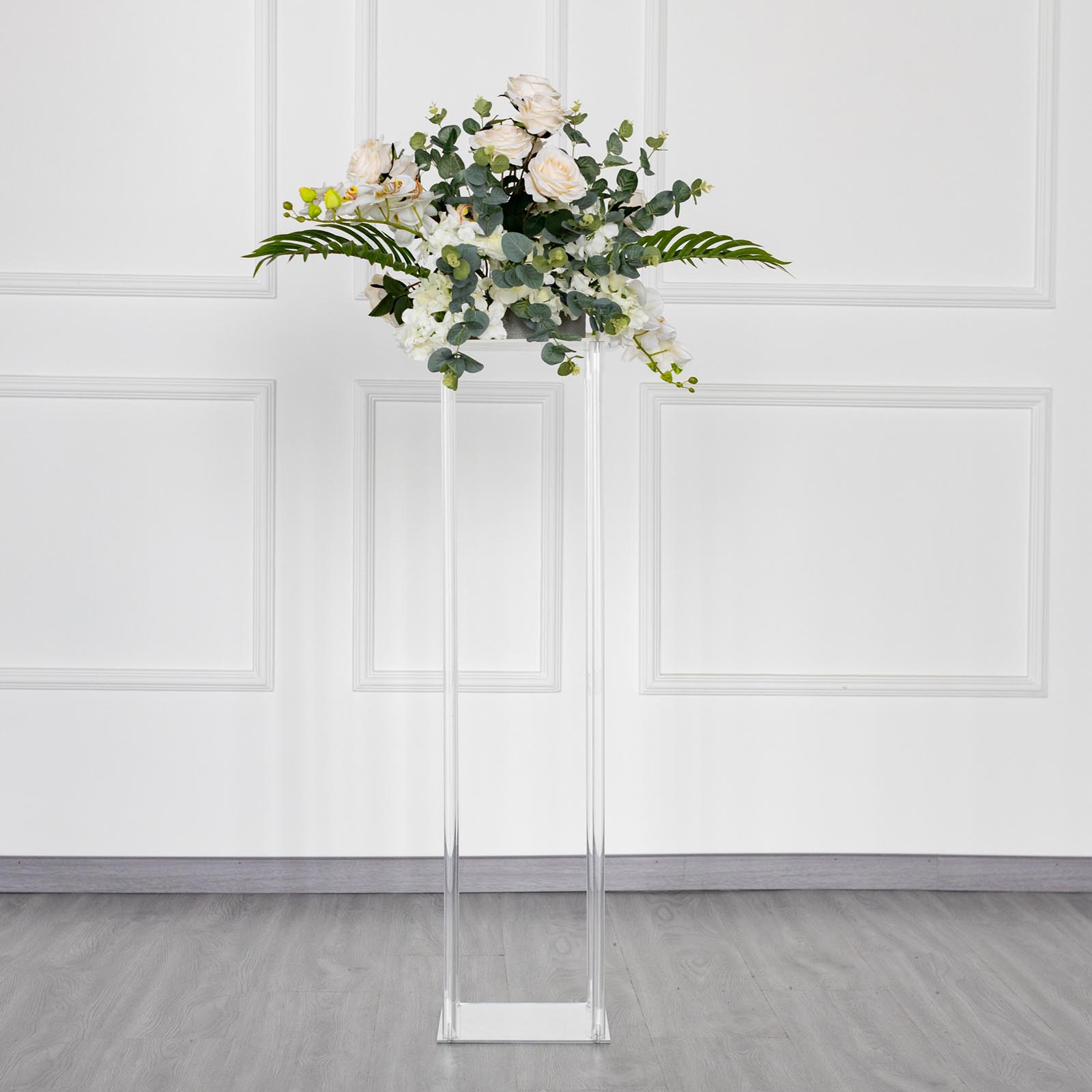 Clear Crystal Rectangular Stand Flower Vase Column